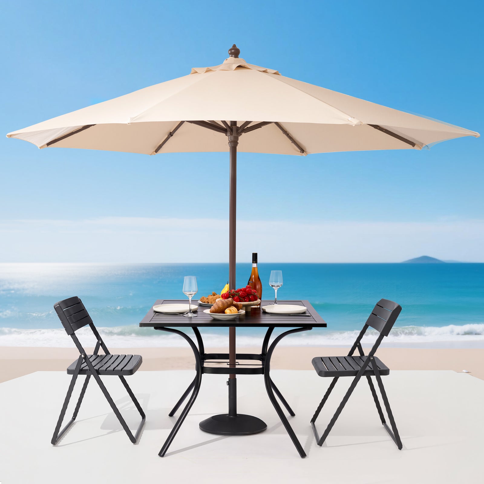 Table manger VEVOR patio extérieur 940 mm, en métal pour 4 personnes, avec trou pour parasol 38 mm, meuble toutes saisons pour jardin, véranda, noir - 8