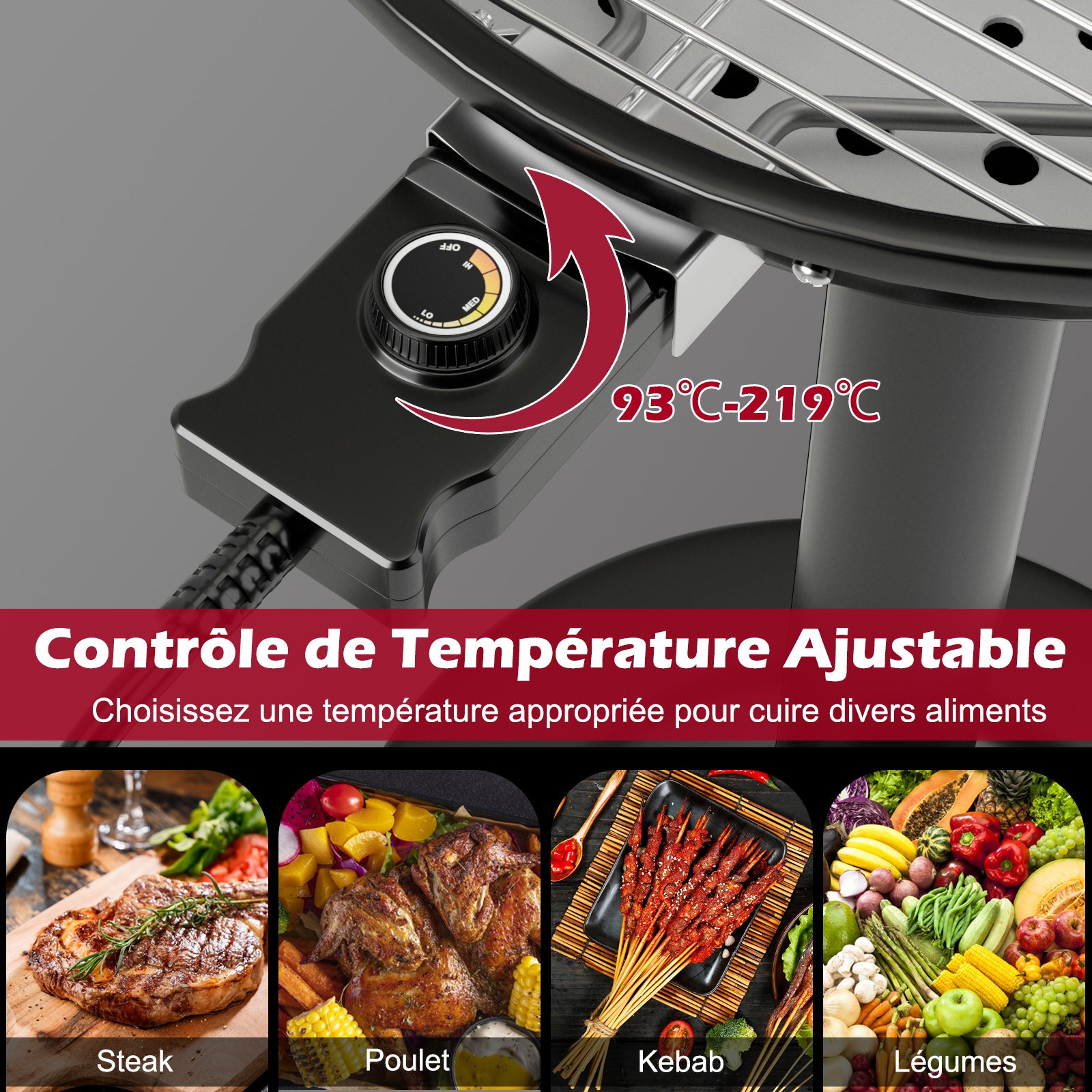 Grill Elettrico per BBQ, Grill Portatile Verticale con Griglia Scaldavivande Rimovibile Antiaderente, Temperatura Regolabile, 1600 Watt Grill - 4