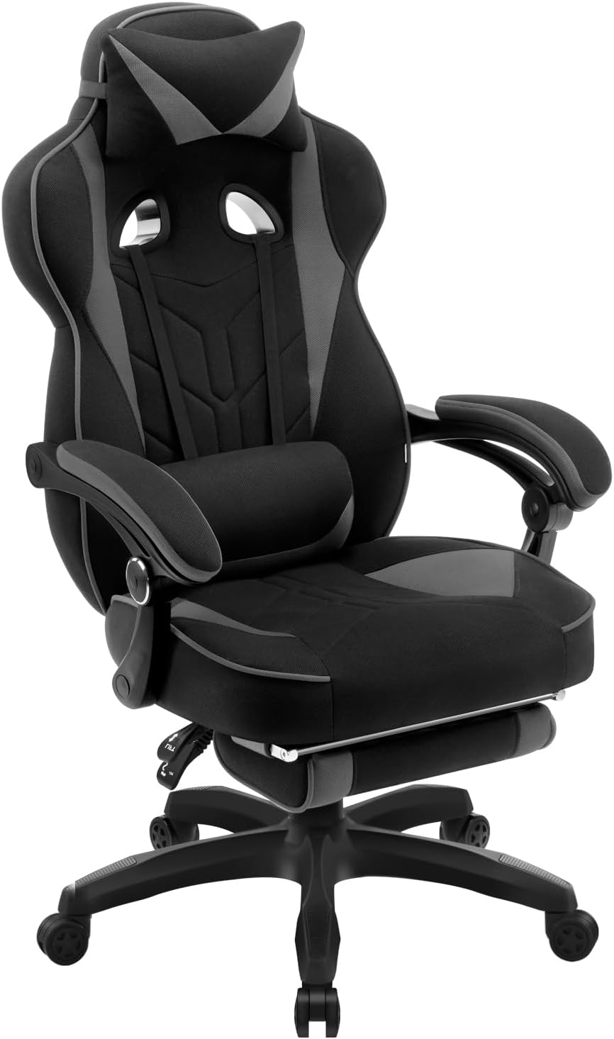 Chaise Gaming Ergonomique Ferghana - Velours, Massage Lombaire, Repose-Pieds, Blanc, 150kg Charge