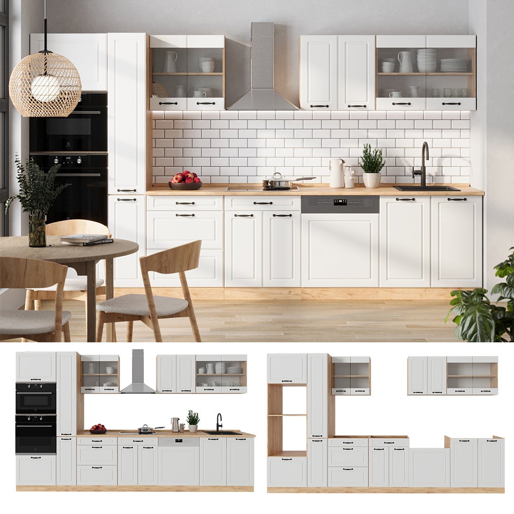 Vicco Cuisine complète R-Line, Blanc campagnard/Chêne doré, 350cm , PT Chêne - 8
