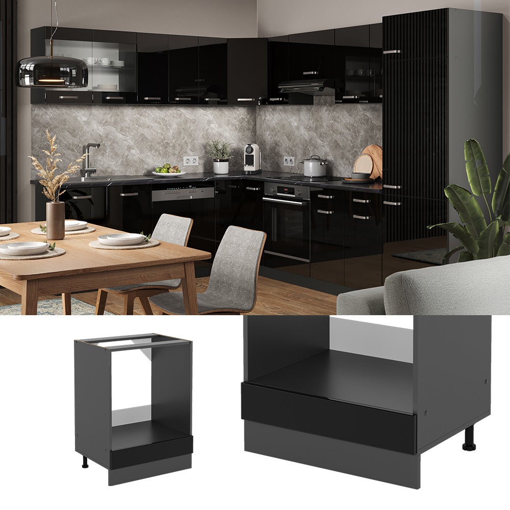 Vicco Meuble pour four R-Line, Noir Haute brillance, 60cm sans PT - 2