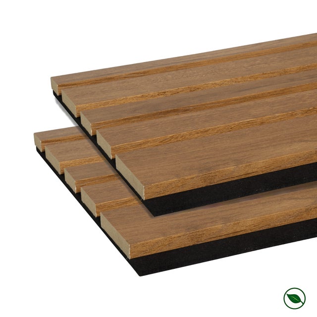 Lot de 2 Panneaux tasseaux bois MDF acoustique design BLEND chêne bronze sur fond noir 2600 x 300 x 17 mm - 1,56 M2 PEFC 70%
