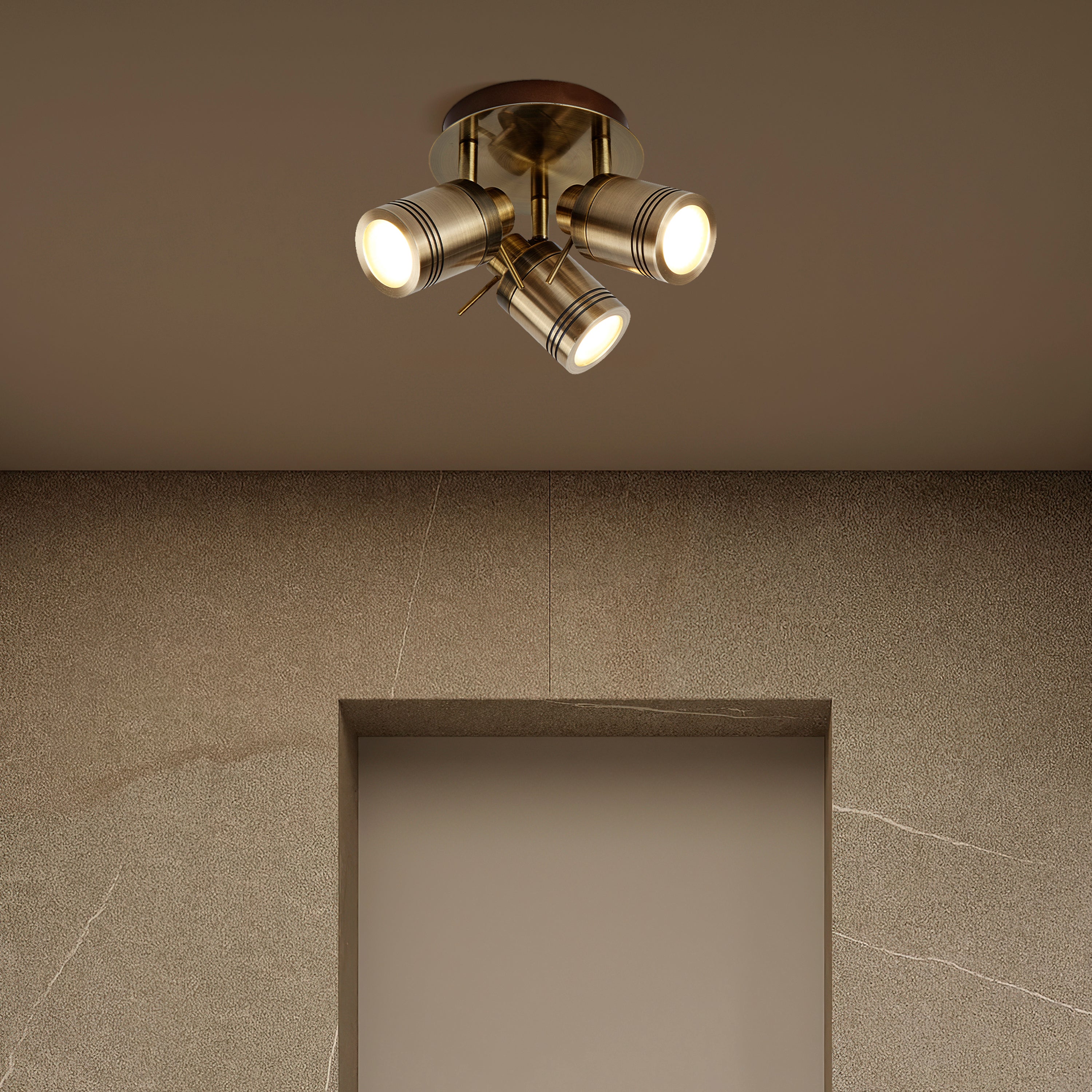 Plafonnier Rond 3 Spots SAMSON métal laiton antique IP44 SDB CLII GU10 3x5W Led max diamètre 28cm - 5