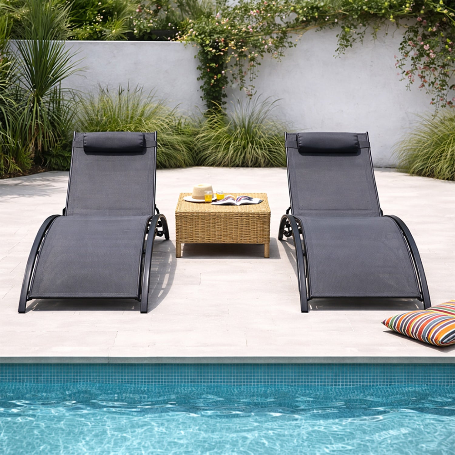 Lot de 2 transats ajustables noir et gris CALI - 5