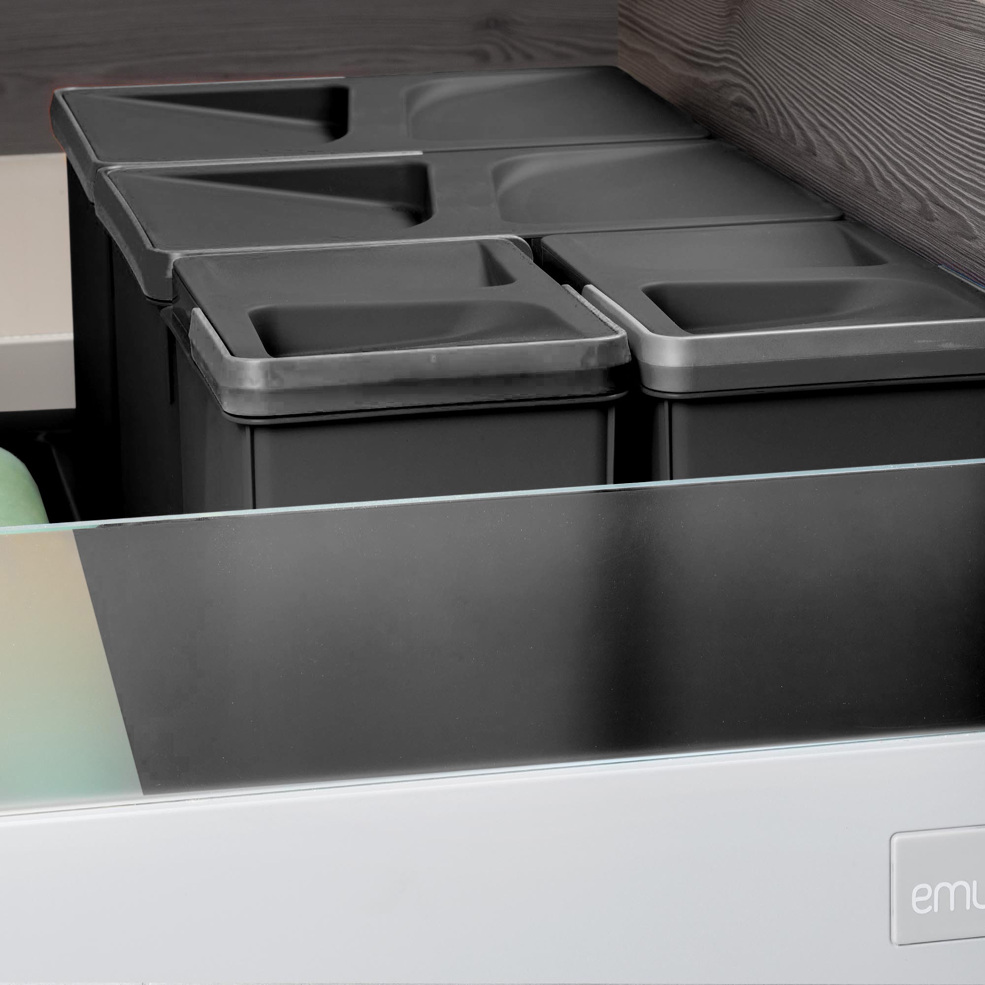 Emuca Kit de bacs de tri sélectif pour tiroirs de cuisine Recycle hauteur 266mm, 1x15litres, Plastique, Noir - 3