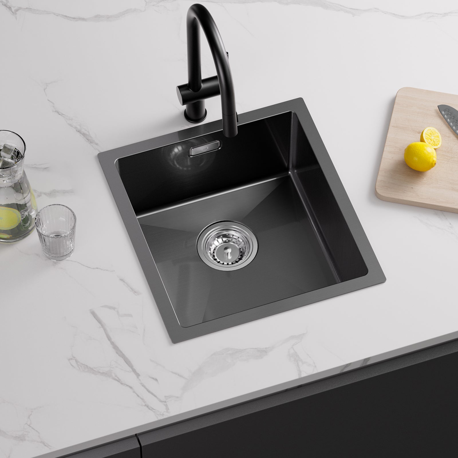 Lavello Da Incasso In Acciaio Inox 40x38cm - Grigio Scuro, Con Scarico, Per Cucina E Bagno - Foto 3