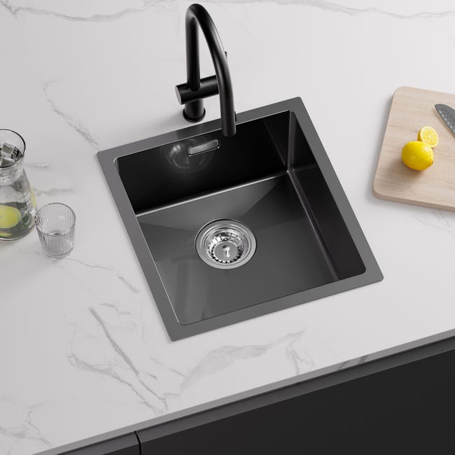 Lavello Da Incasso In Acciaio Inox 40x38cm - Grigio Scuro, Con Scarico, Per Cucina E Bagno - Foto 3