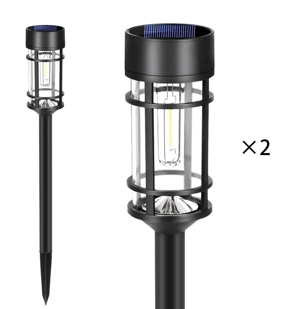 Zestaw 2 lamp solarnych LED z żarnikiem wolframowym, dekoracyjne oświetlenie zewnętrzne, szklany klosz i stal nierdzewna, lampa ogrodowa