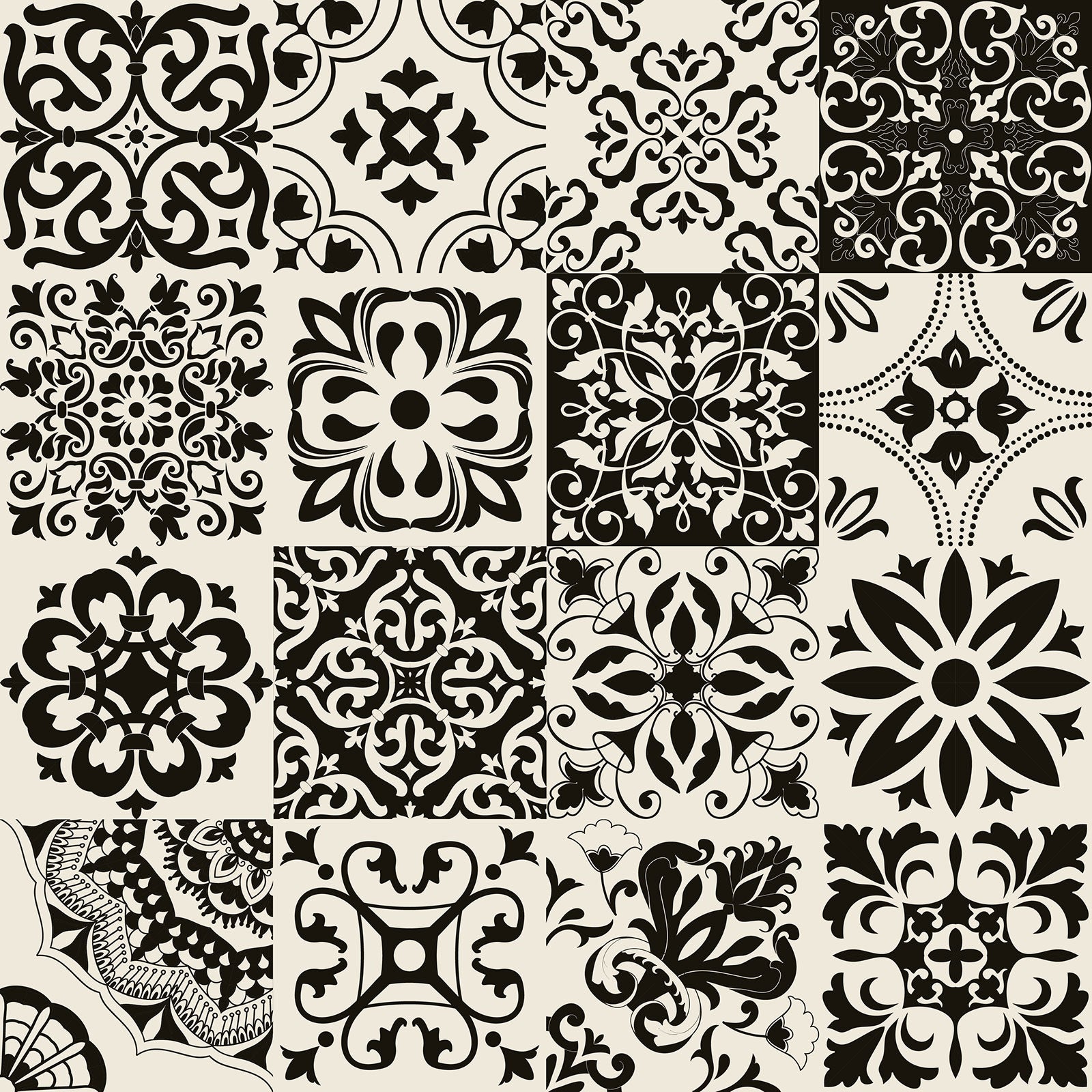 Crédence adhésive sticker décoratif pour cuisine - Effet carreaux de ciment - Adhésif + Protection BRILLANTE - 60x60 cm - 2