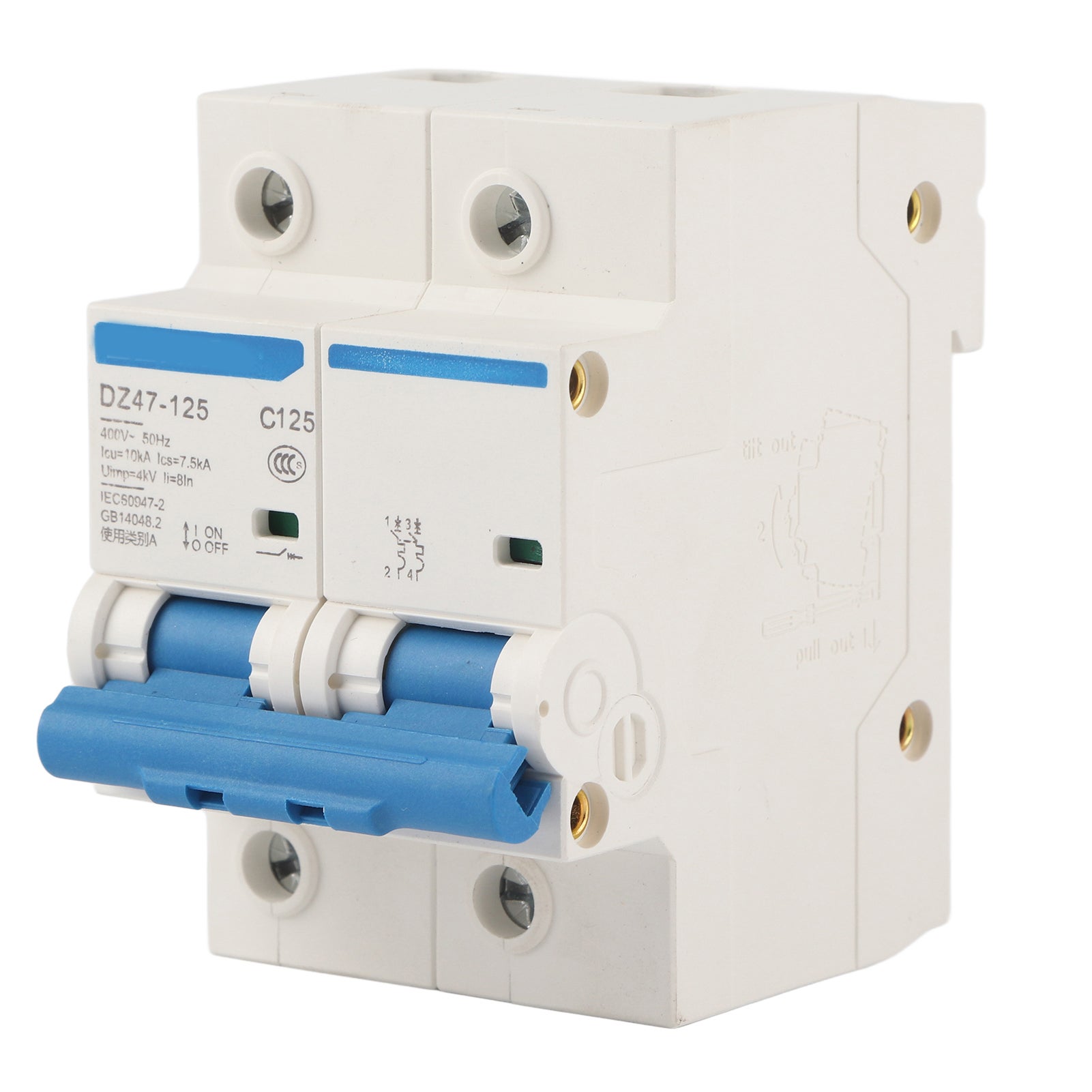 Wyłącznik różnicowoprądowy 400 V 125 A DZ47-125 Wyłącznik nadprądowy 2P (125 A)