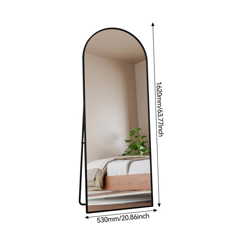 Miroir sur pied, 162x53cm, cadre en alliage d'aluminium, verre trempé, miroir arche, noir - 5