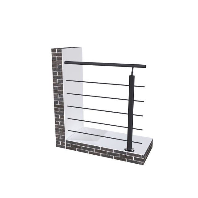 Garde-corps aluminium noir mat 1m, avec 5 traverses et 1 main courante, pose à plat contre le mur, en kit complet