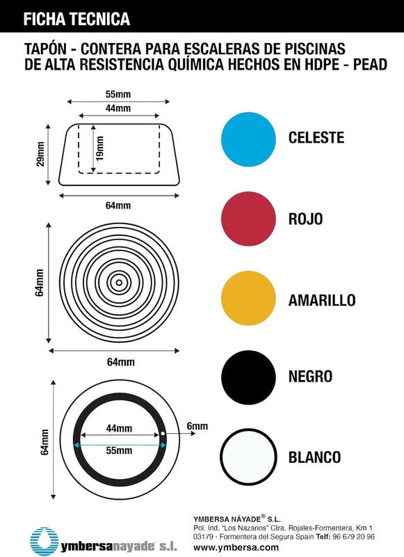Tapón taco para escalera de piscina. Color negro. Pack 2 unidades - 3