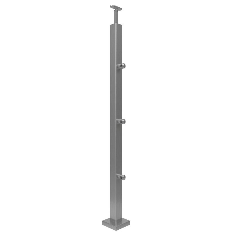 Poste 40x40mm inox con 3 soportes travesaño ais 316 pulido