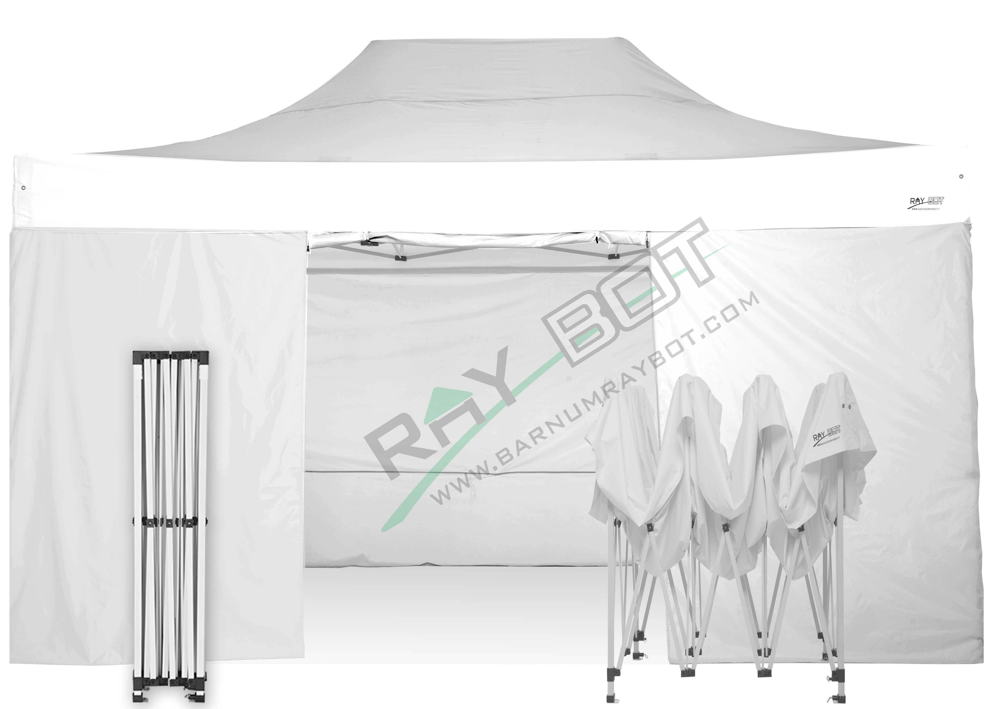 Tonnelle Pliante 3X4,5 RAY BOT Blanc Acier 30mm AVEC BÂches Latérales ...