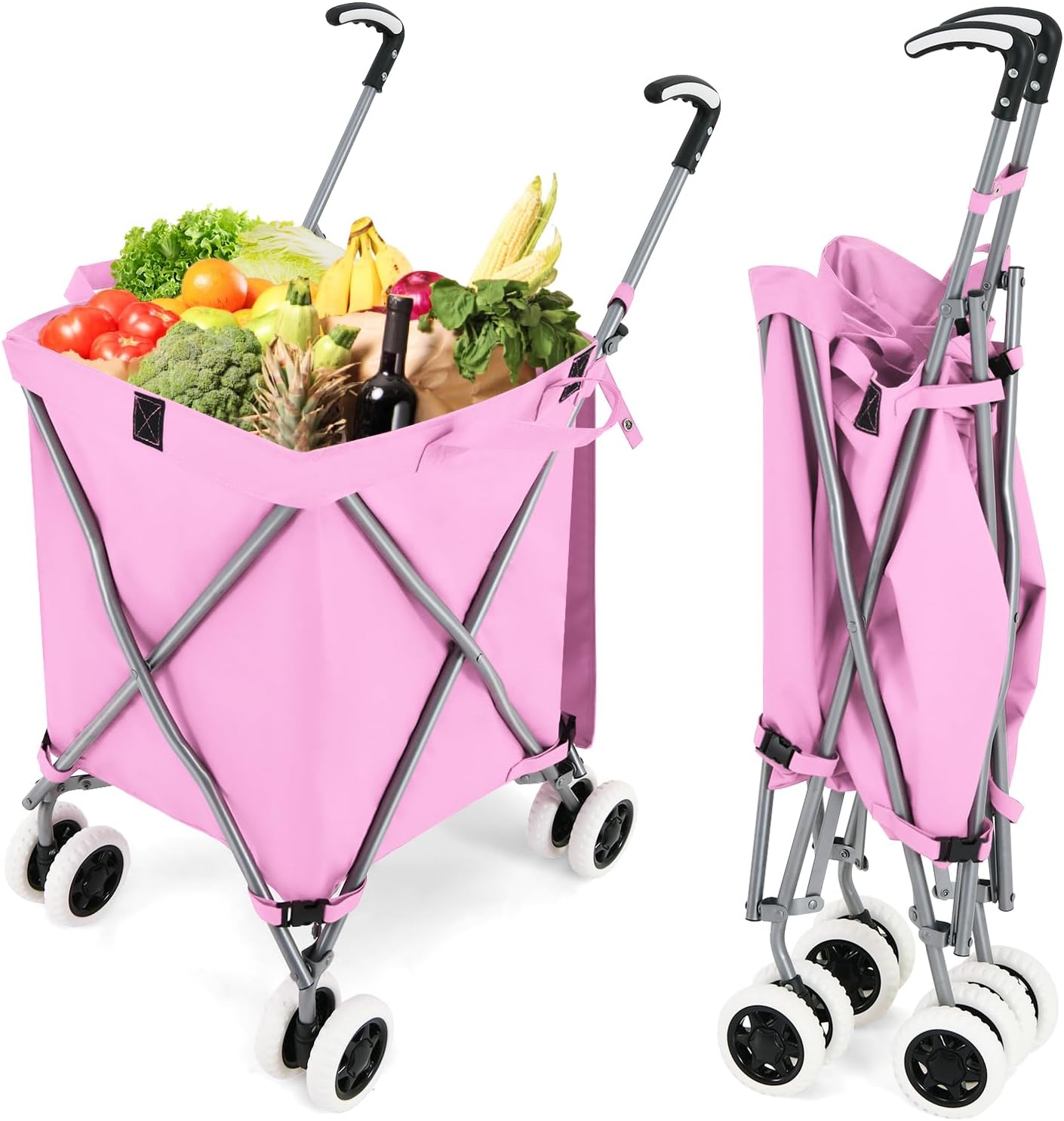 Carrello Spesa Pieghevole Extra Large – 2 Livelli, 181 Kg, Ruote Gommate, Cestini Rimovibili