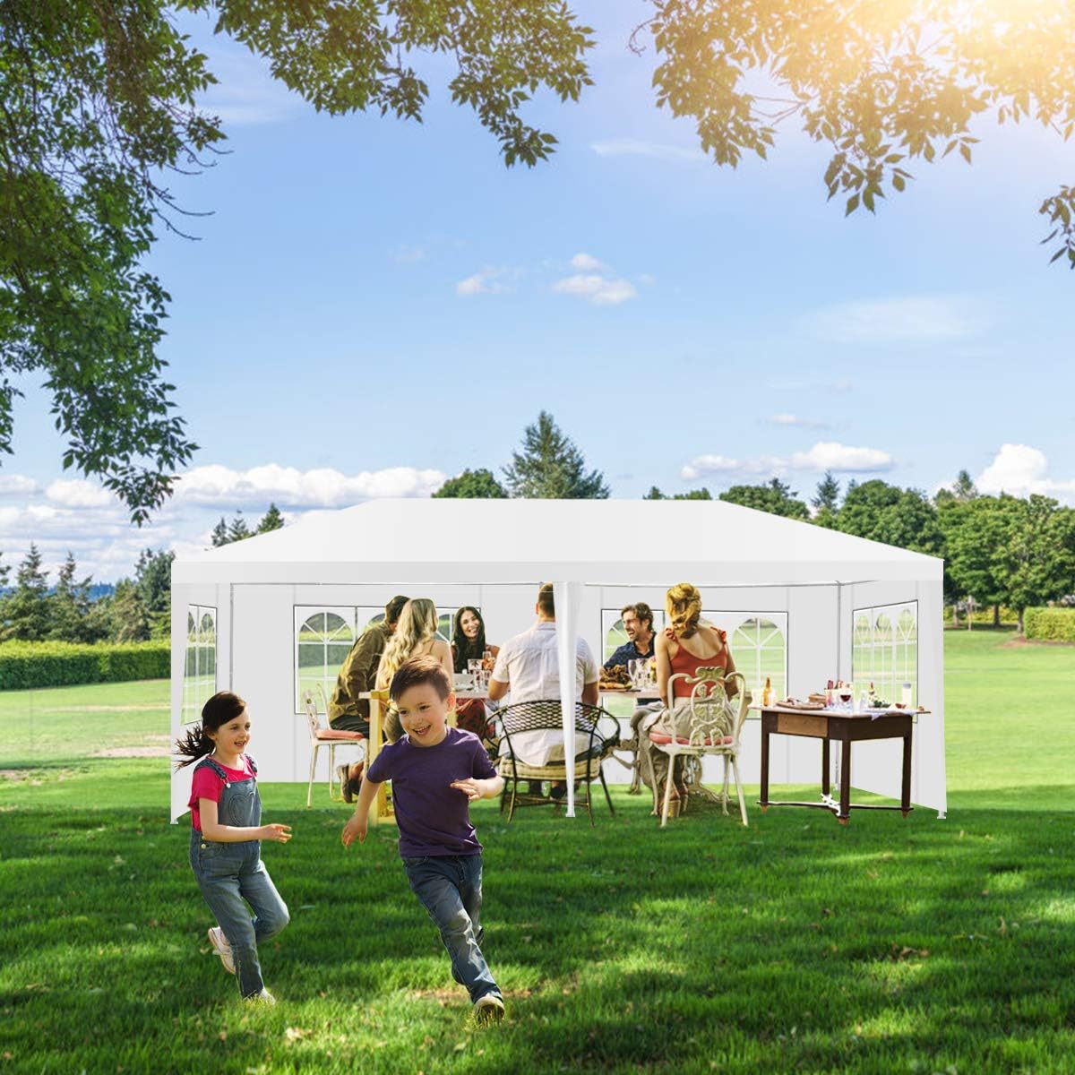 Tonnelle 3x6M Tente de Réception 6 Bâches avec Fenêtres-Pergola avec Piquets et Cordes-Tissu étanche/Résistant au Soleil - 7