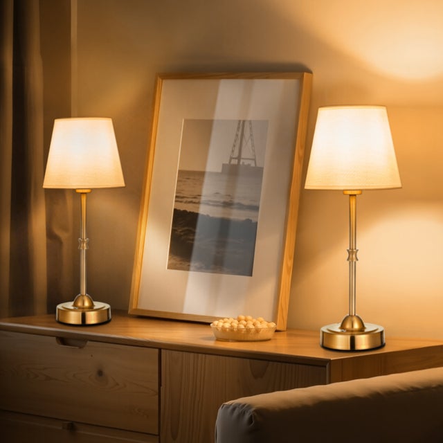 Lampa stołowa z kloszem z tkaniny, złota, 2 sztuki, bezprzewodowa, ładowalna VEVOR