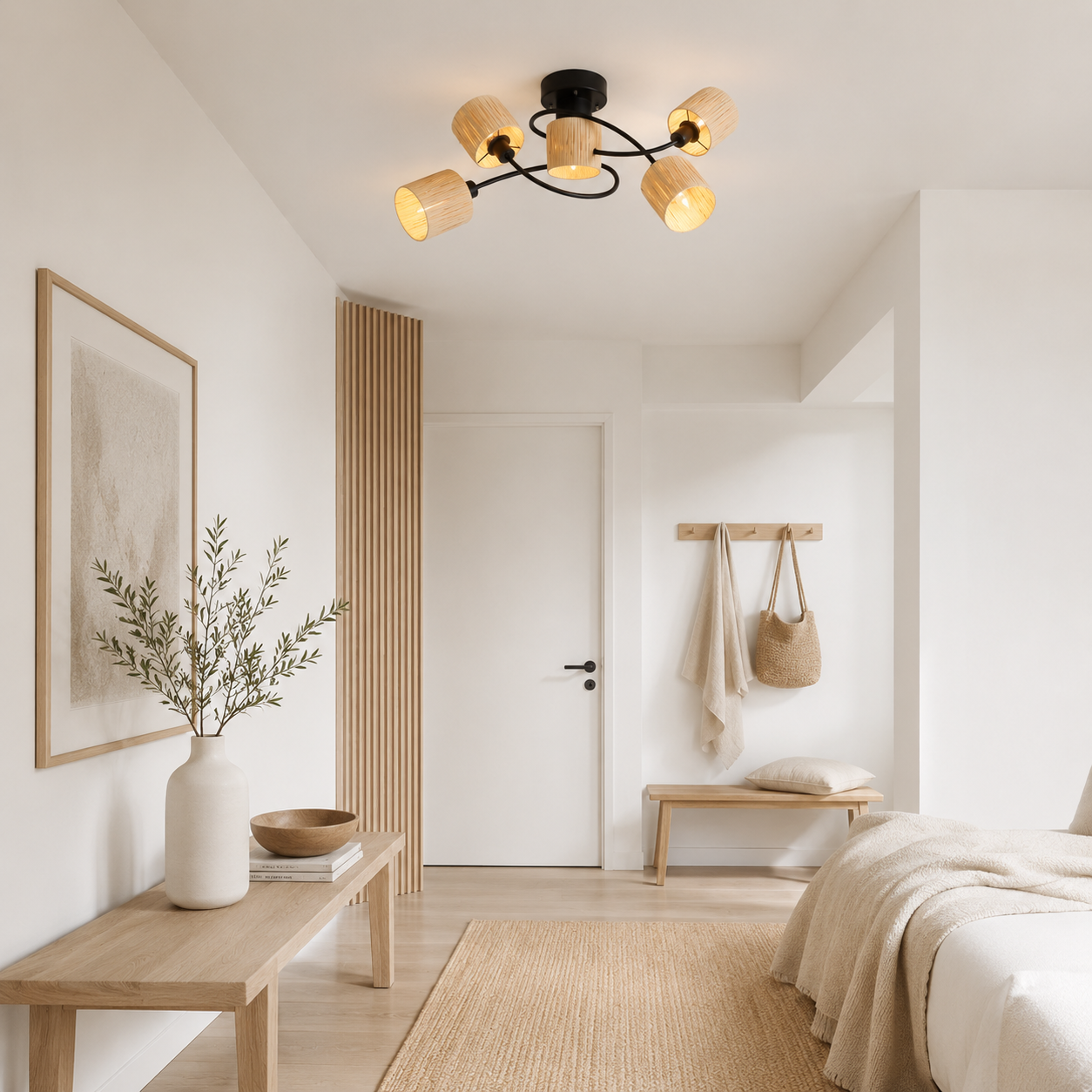 Nettlife Reflektorowa sufitowy 5-punktowy E14, Papierowe Klosze, Czarno-Naturalny, Lampa do Salonu