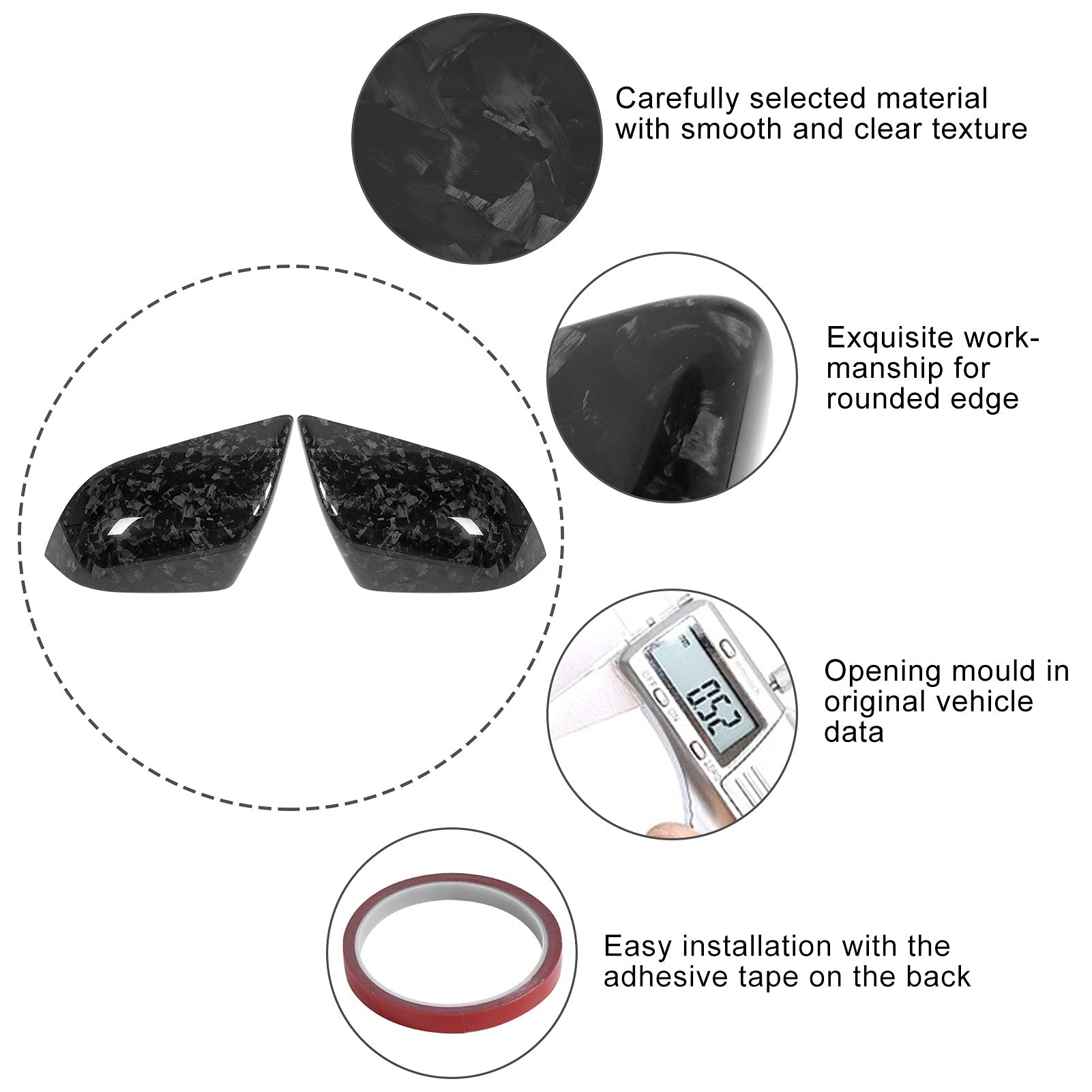 Coppia di copri specchietti retrovisori laterali StickOn Cap in fibra di carbonio adatti per Tesla 2018-2021 - 7