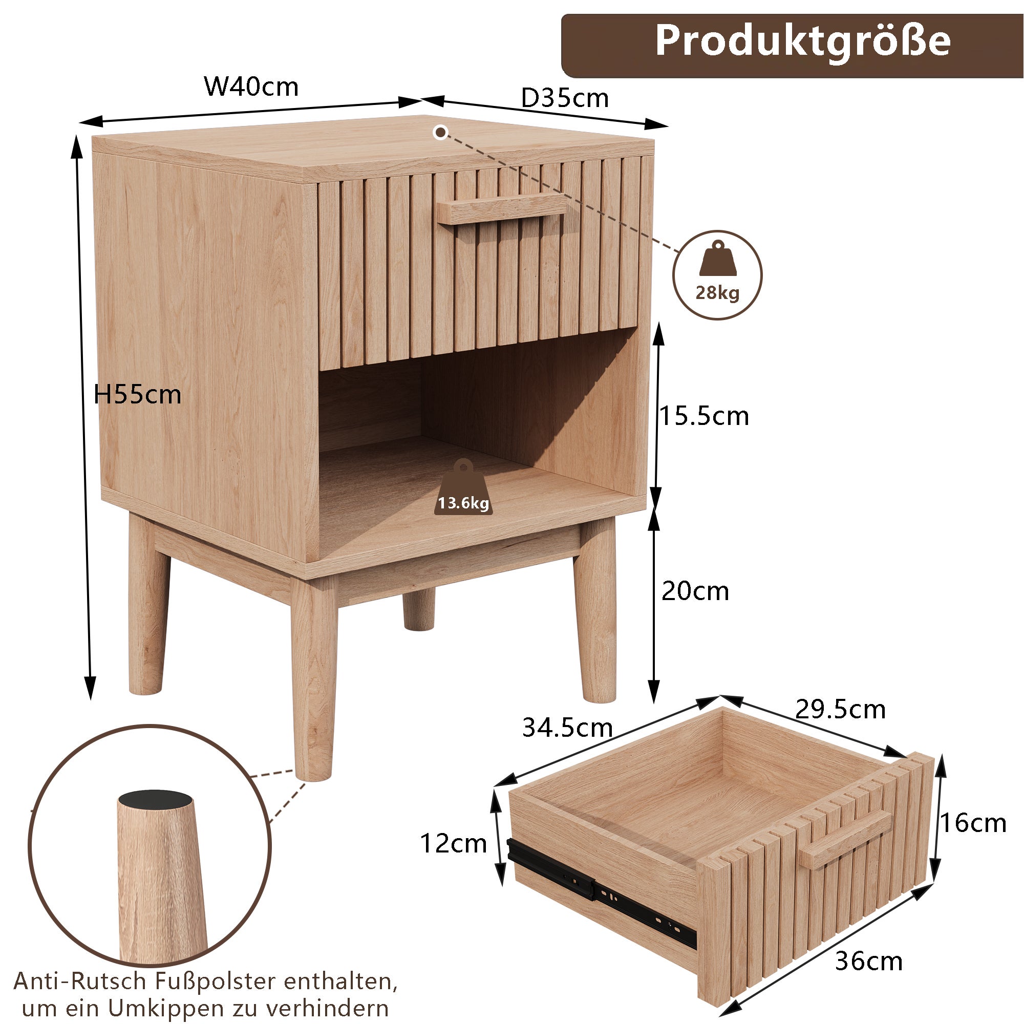 Lot de 2 tables de chevet, avec 1 tiroir, style bohème, tables de chevet, pour chambre à coucher ou salon - 5