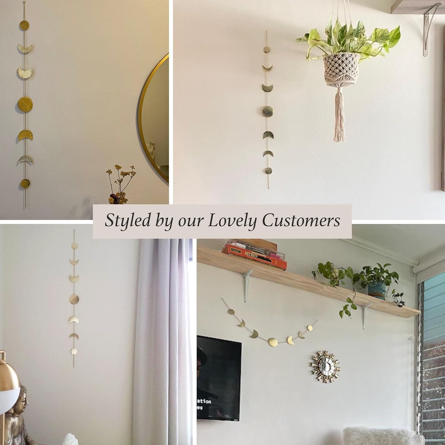 Décoration murale phase de lune, art mural doré pour chambre, bohème et astrologie,bannière murale en métal 34