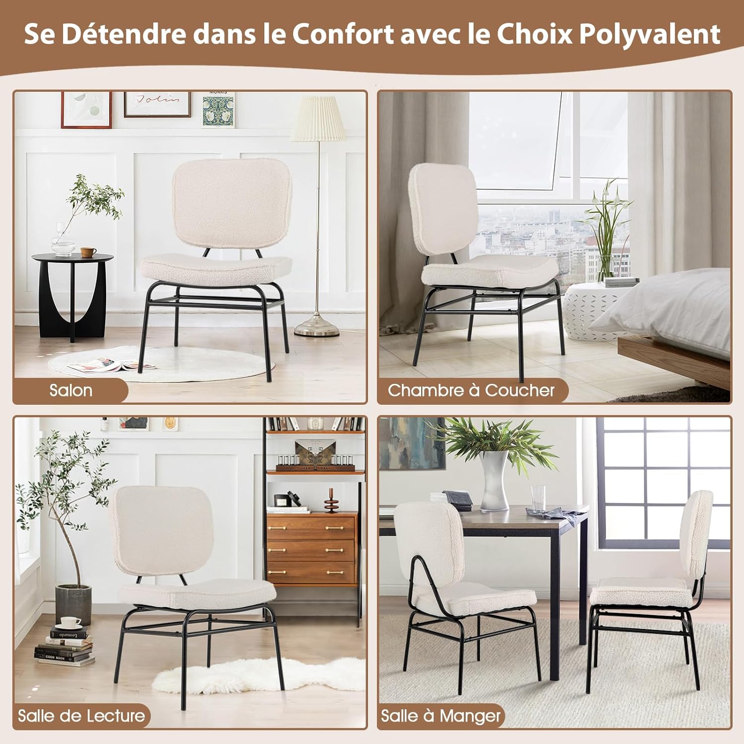 Sedia Relax Imbottita, Sedia da Lettura in Sherpa con Imbottitura in Spugna, Piedini Regolabili e Struttura in Metallo, Sedia Moderna per Sogg - 8