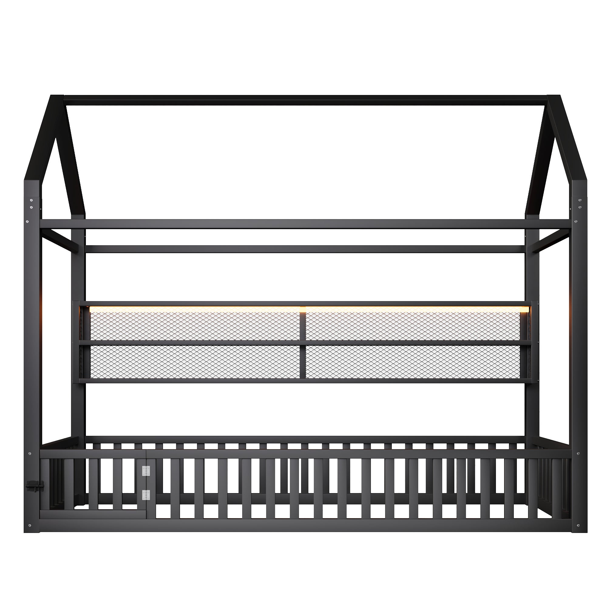 Łóżko metalowe 90 x 200 cm z barierką i diodami LED - Bez stelaża - Czarne (Materac nie jest wliczony w cenę) - 9