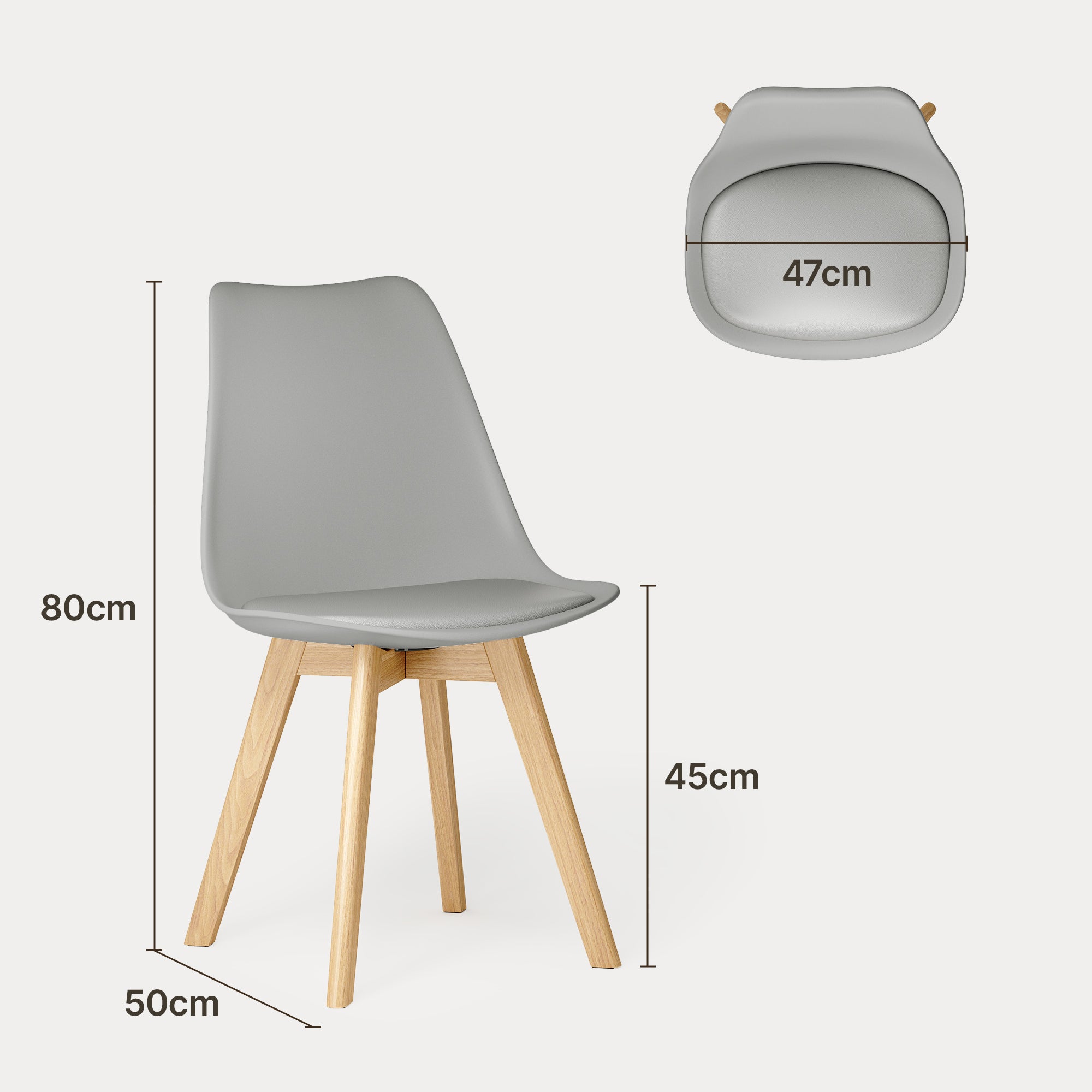 Chaise de cuisine 2 places gris,design scandinave moderne,dossier ergonomique,pieds en bois massif,assise rembourrée imperméable - 3