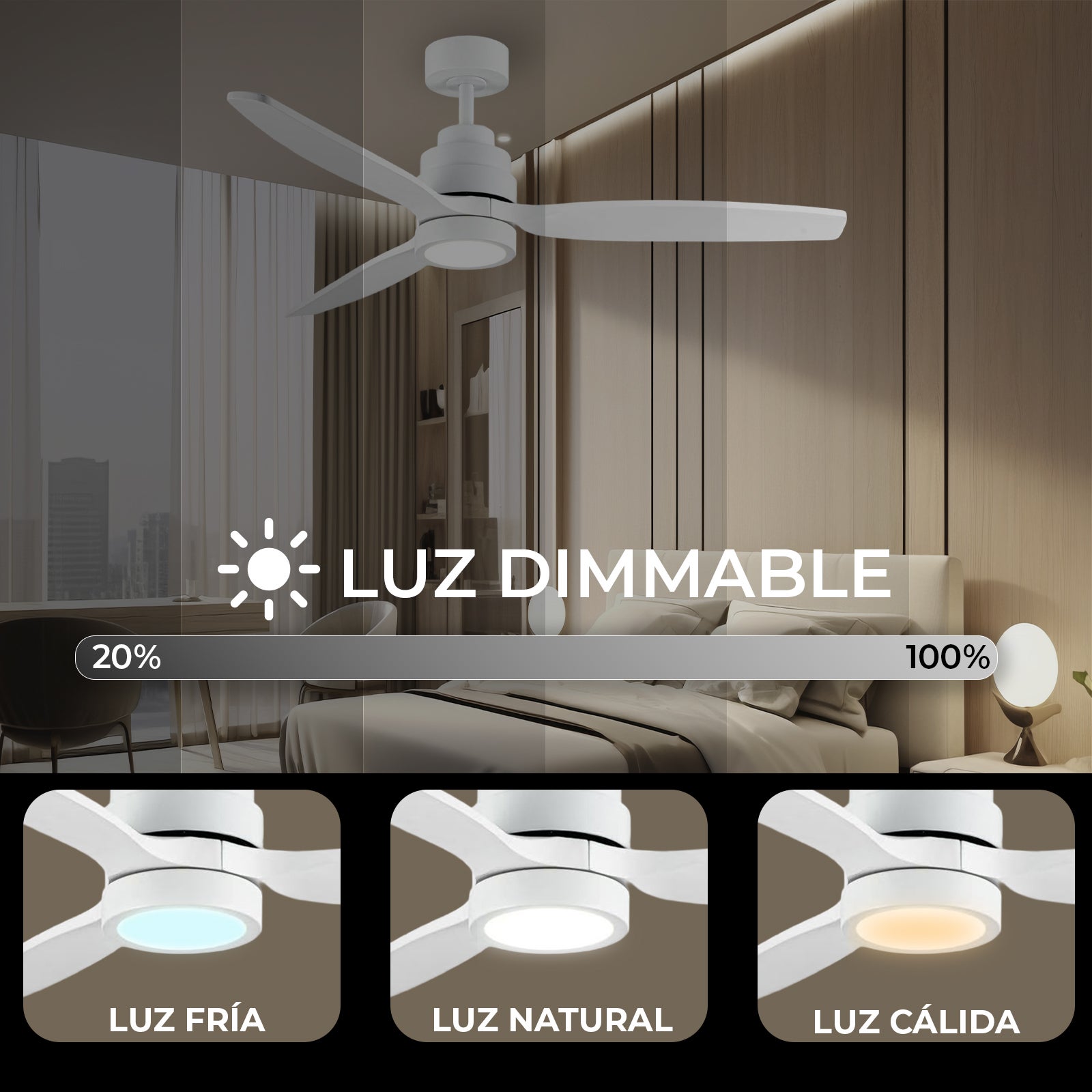 HELIX Blanco Ventilador de techo inteligente YOEVU Compatible con Alexa, Luz LED regulable, 6 velocidades silenciosas, Control por App, Mando y Voz - 7