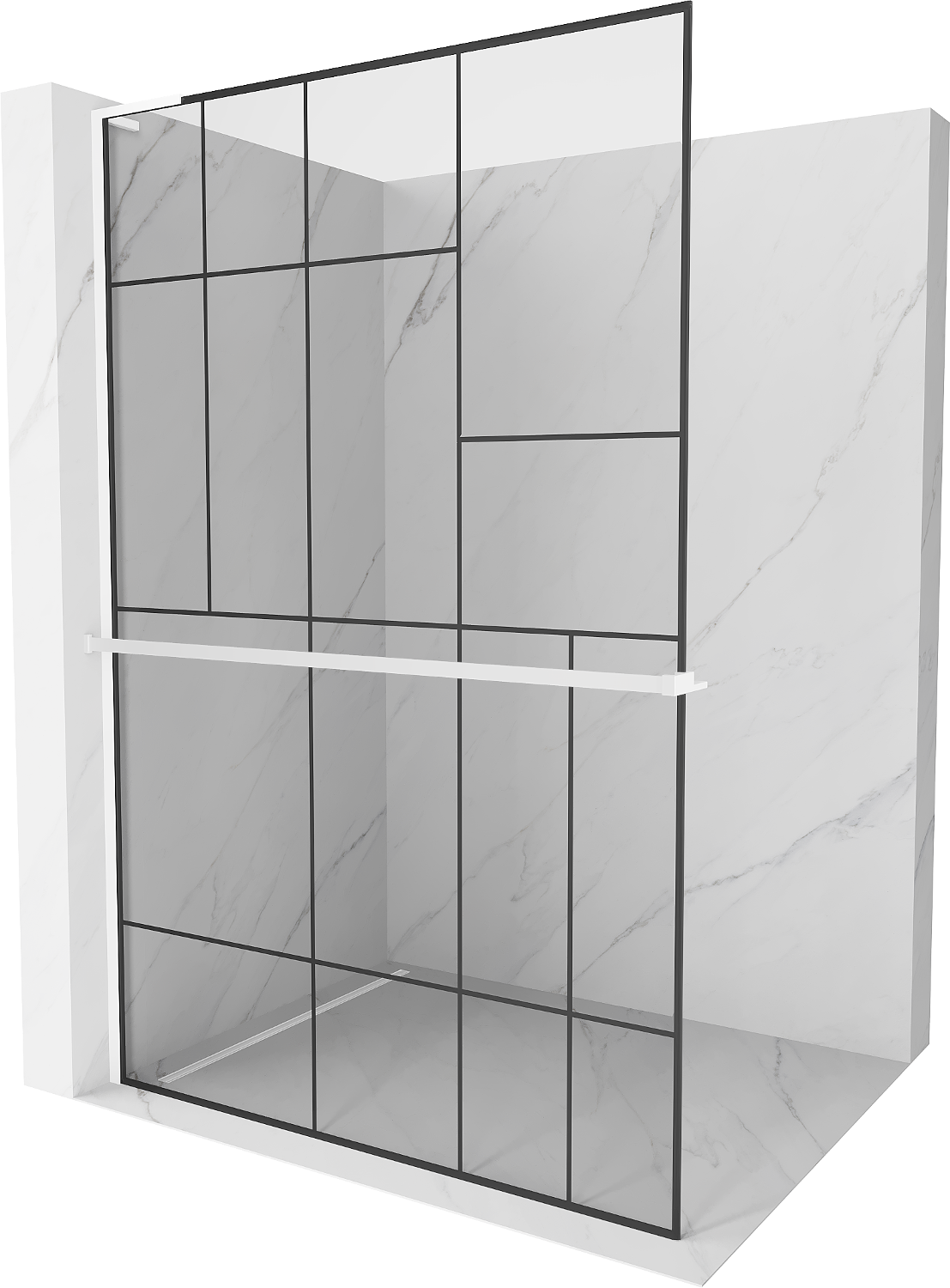 Mexen Kioto+ L ścianka prysznicowa z półką Walk-in 80 x 200 cm, czarny wzór, biała - 800-080-123-20-78