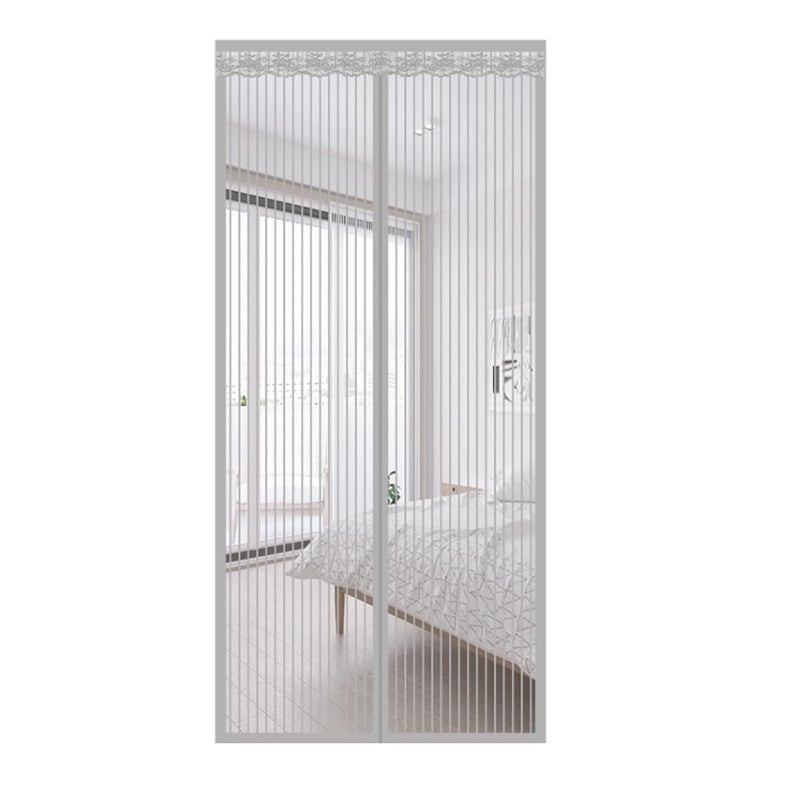 Zasłona magnetyczna przeciw komarom z magnetycznym zamknięciem, nie wymaga wiercenia, odpowiednia do drzwi balkonowych(srebrny, 100 x 210 cm)