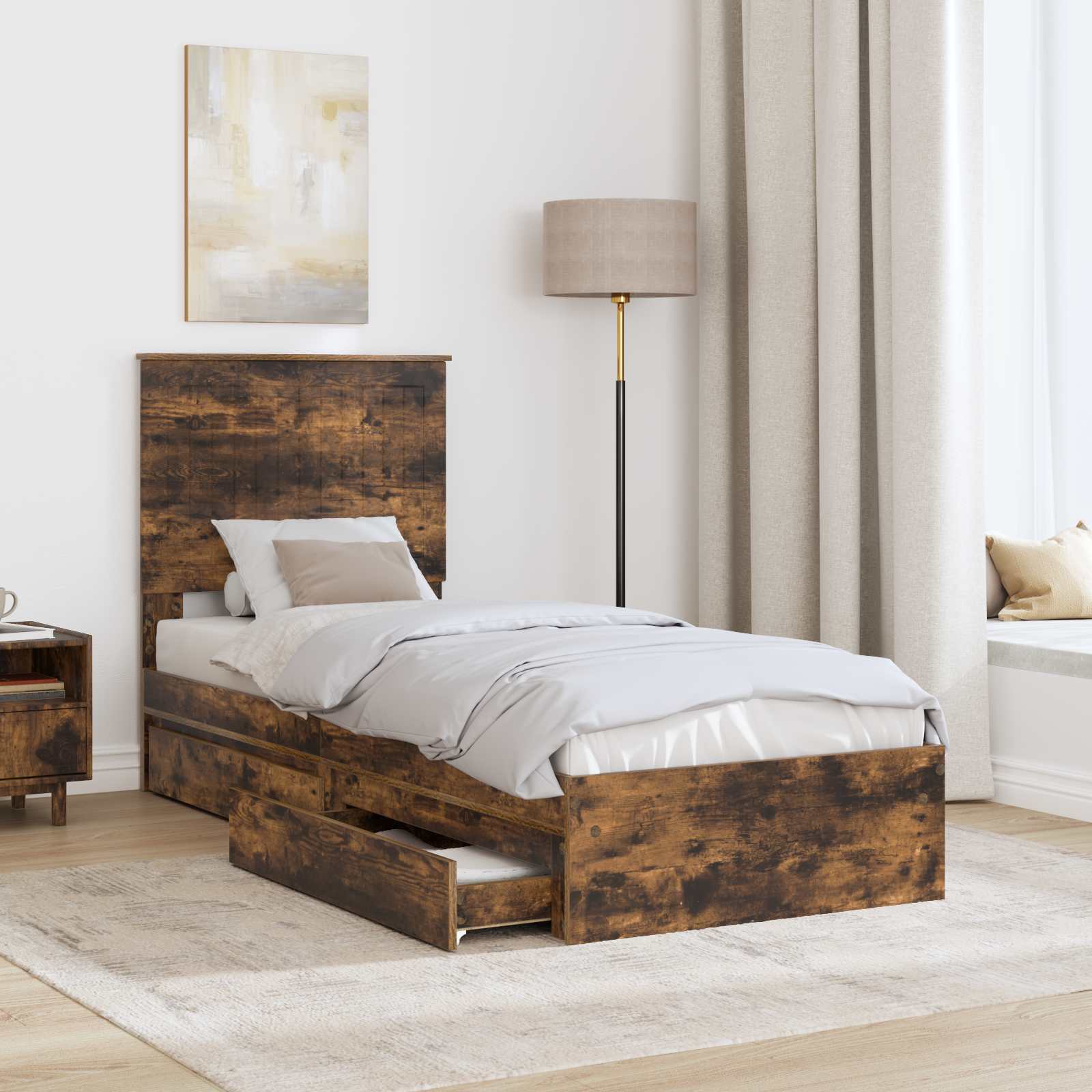 Lit de rangement chêne fumé 75 x 190 cm en panneau de bois - 3