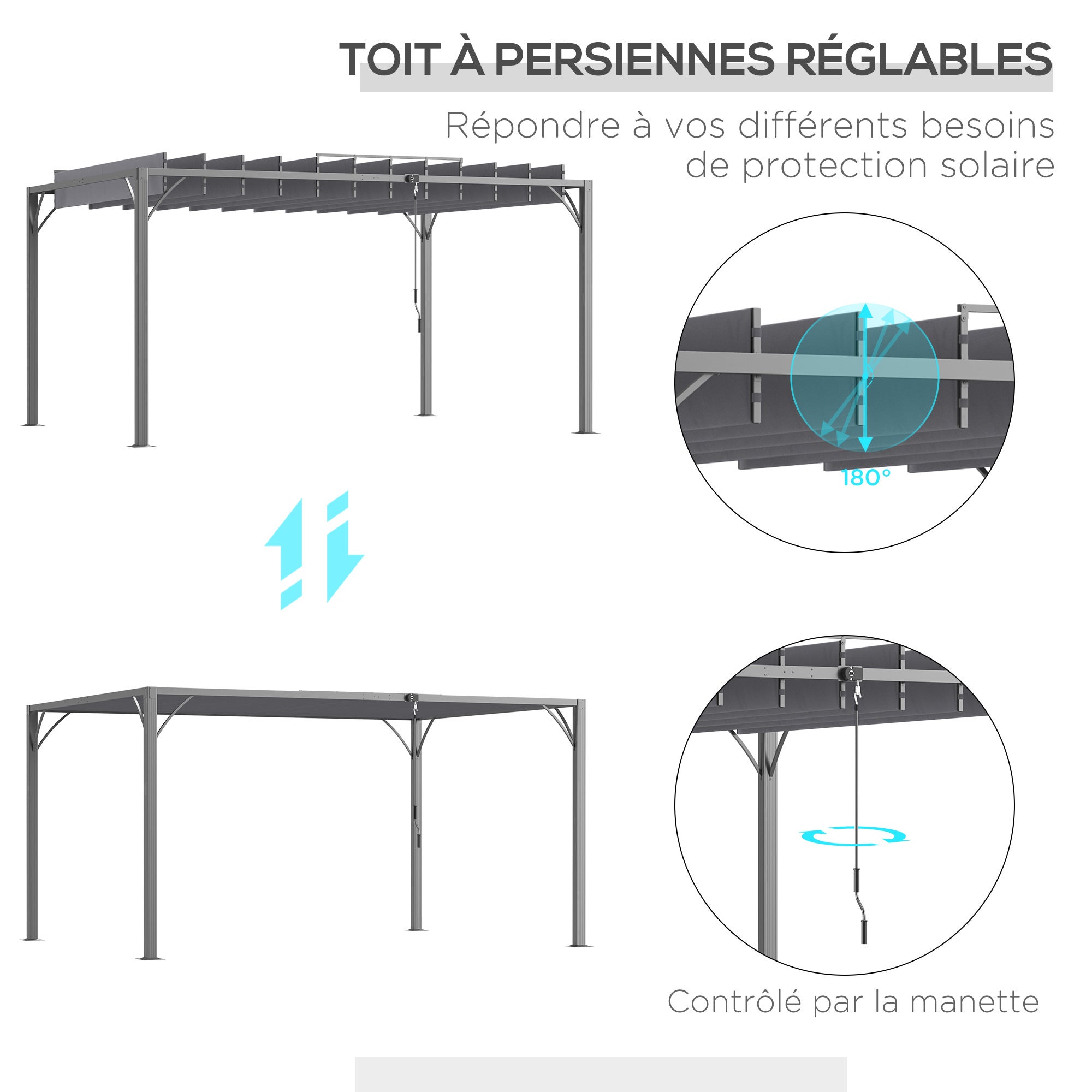 Pergola 4x3 m bioclimatique pergola avec lames orientables style contemporain UV 50+ aluminium - gris - 6