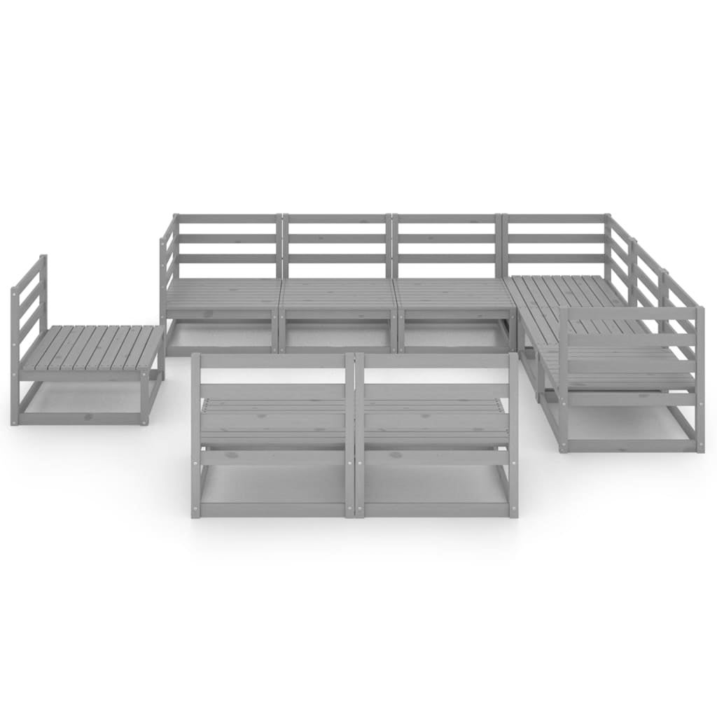 Salon de jardin 9 pcs Gris Bois de pin massif 12 - 2