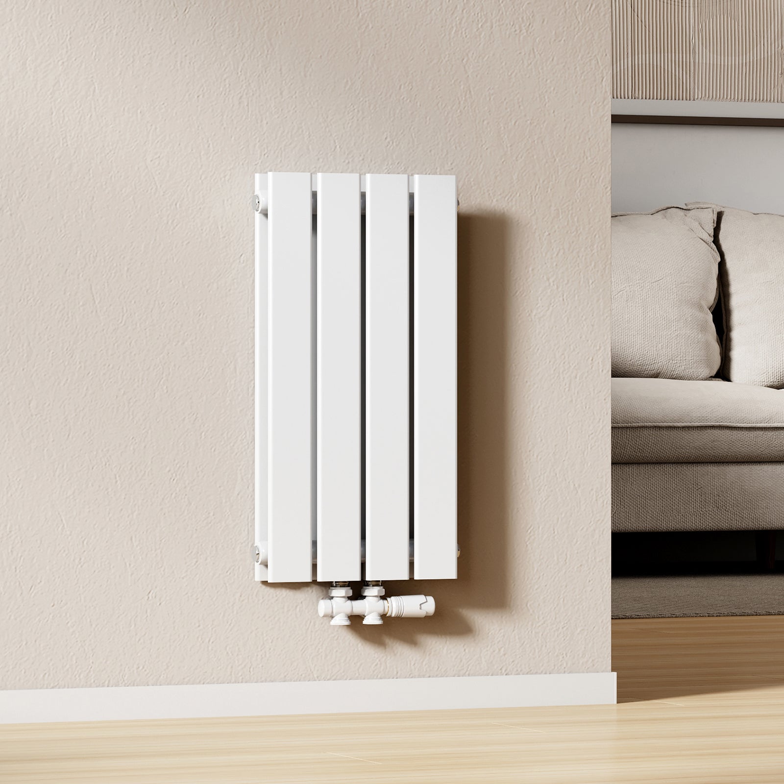 EMKE Grzejnik Stalowy Podwójny Pionowy 327W, 60x30,4 cm, 4 bar, do 4 m² – Biały