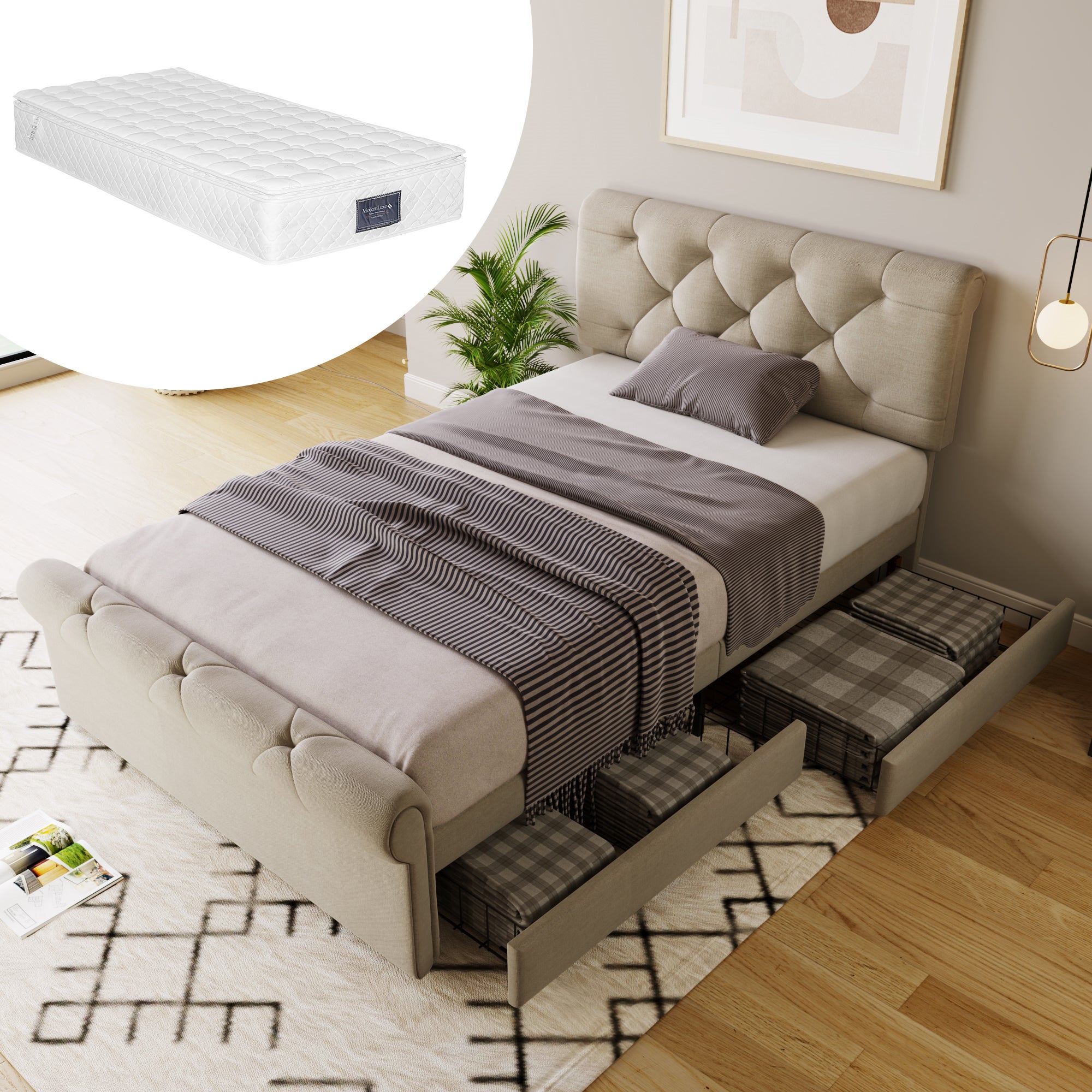 Lit Enfant Avec Matelas – Dimensions 160x80 Cm – Structure MDF + Sommier Bois – Matelas Mousse 7 Cm – Barrière De Sécurité Incluse