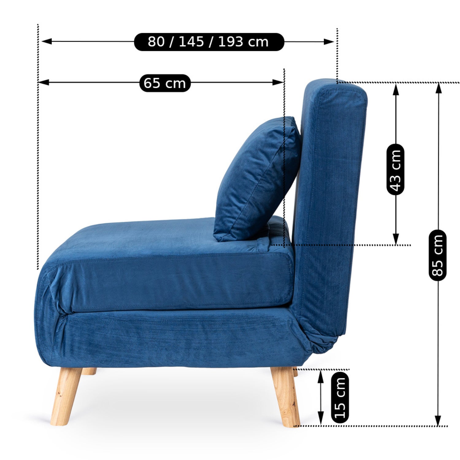Fotel Rozkładany Do Spania Leżak Łóżko Sofa Jednoosobowa Granatowy MARRY - 9