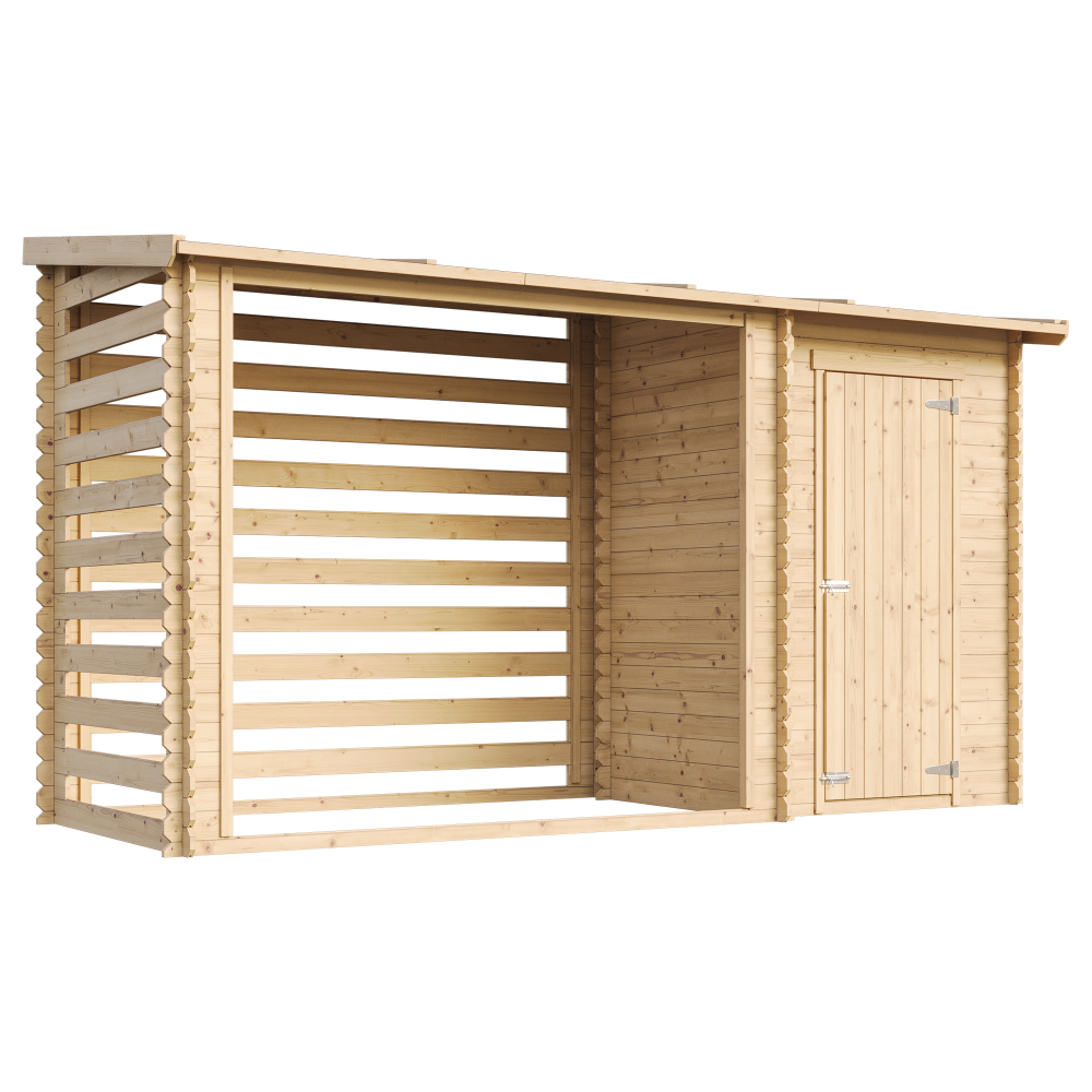 Abri de jardin+ Chalet pour vélos/ Bucher/Abri conteneur - Cabane de jardin avec Toit plat - 344 x 130 cm - 2,54 m2+1,1 m2 - TIMBELA M205 - 5