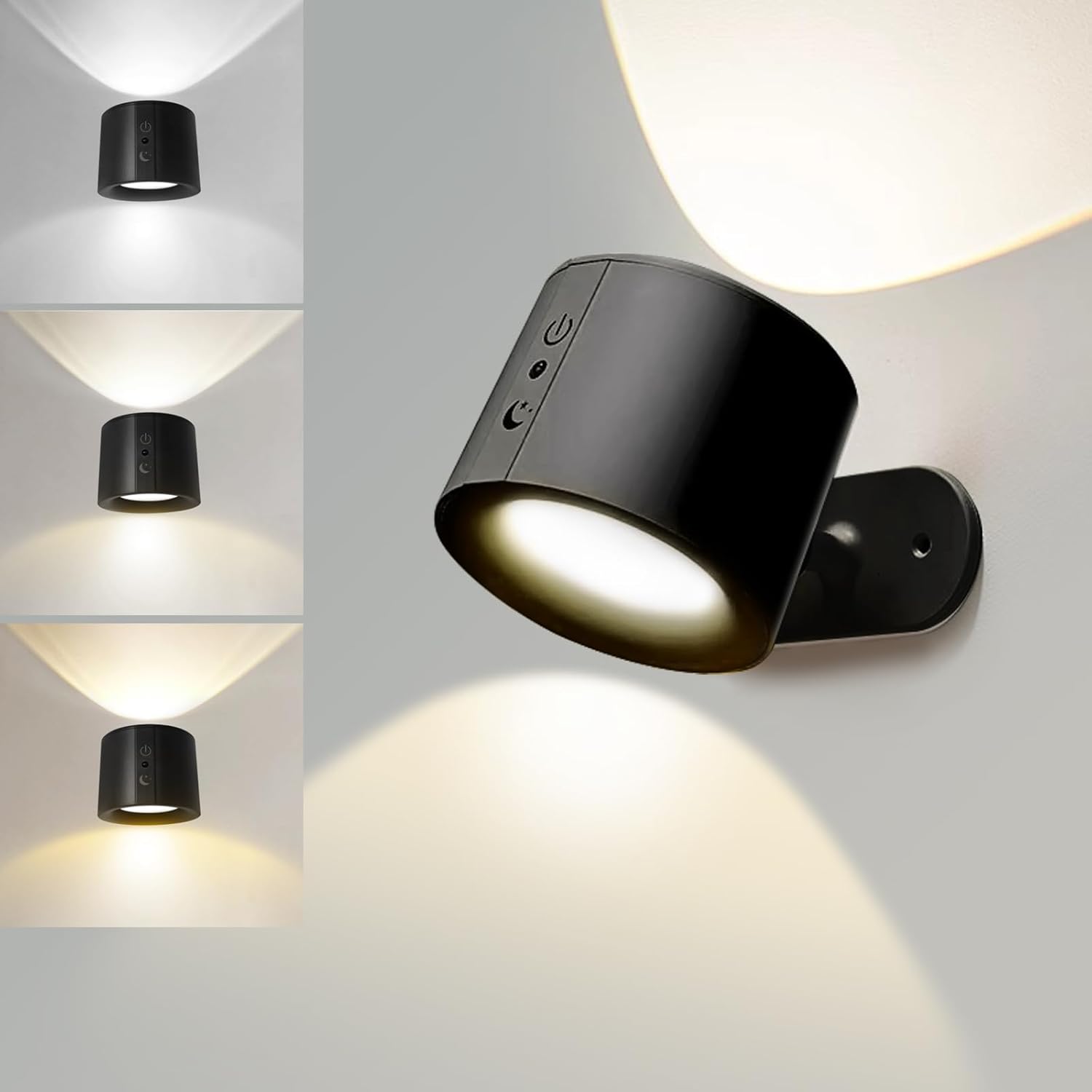 Magnetyczna lampa ścienna LED/lampka nocna, 3 regulowane temperatury barwowe, odpowiednia do czytania w sypialni (czarna, 1 sztuka).