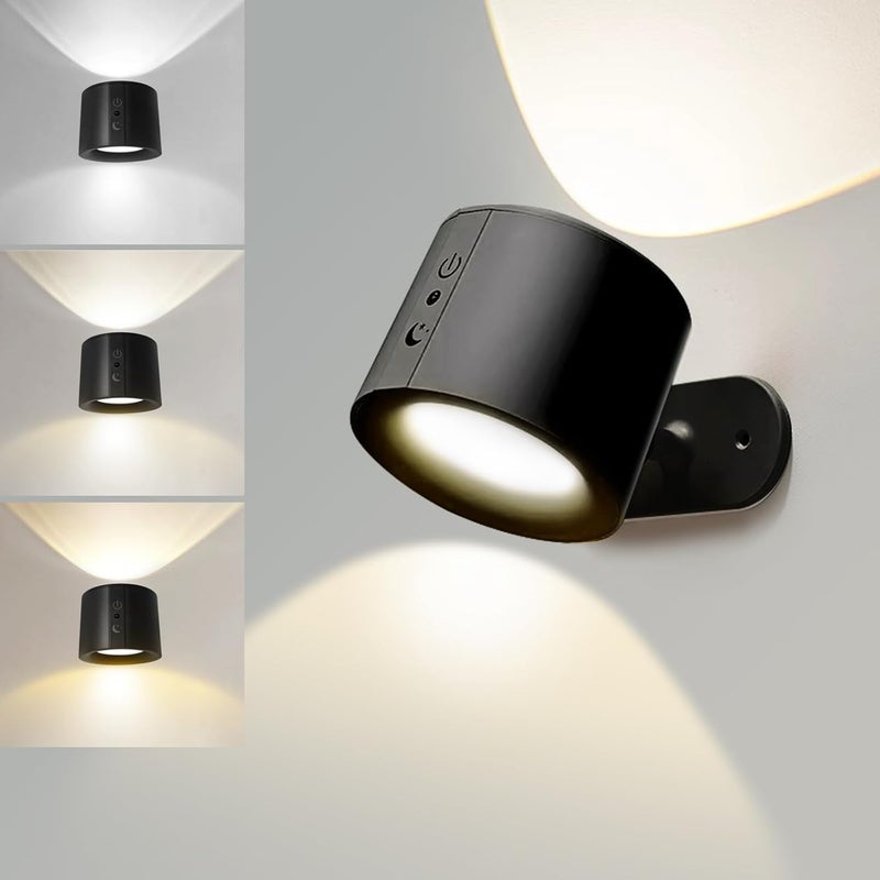 Magnetyczna lampa ścienna LED/lampka nocna, 3 regulowane temperatury barwowe, odpowiednia do czytania w sypialni (czarna, 1 sztuka).