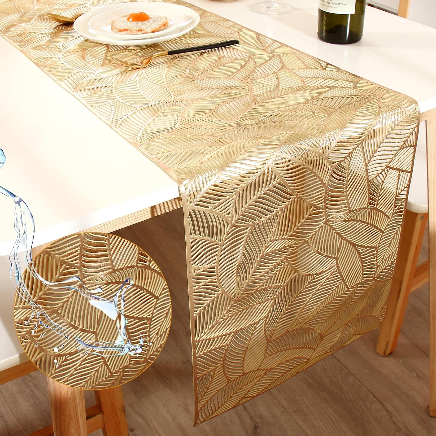 FAVE Runner Da Tavola In Vinile Intrecciato Bianco Intrecciato Con Fili Dorati 300 X B 148436
