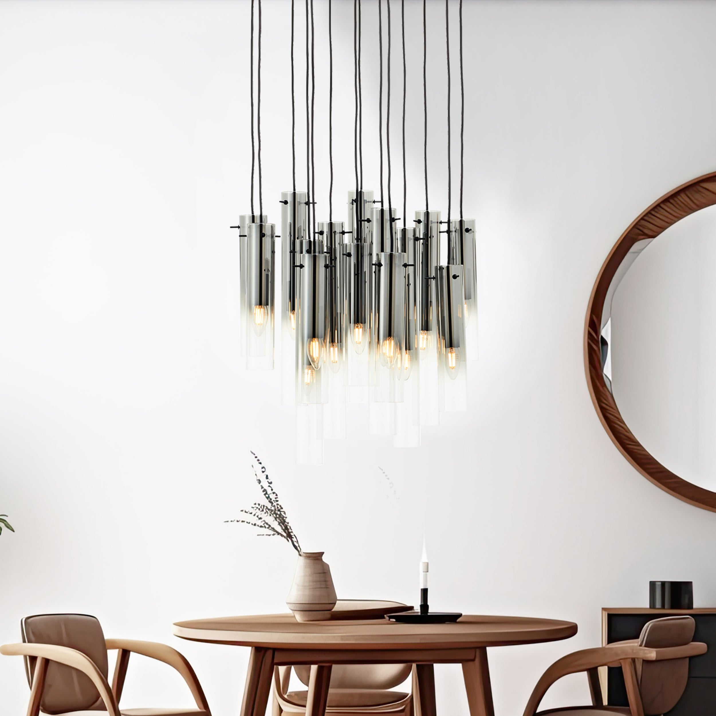 Brilliant Lamp Glasini 14-lampowa lampa wisząca czarny mat/dymione szkło metal/czarne drewno 14x C35, E14, 25 W - 6