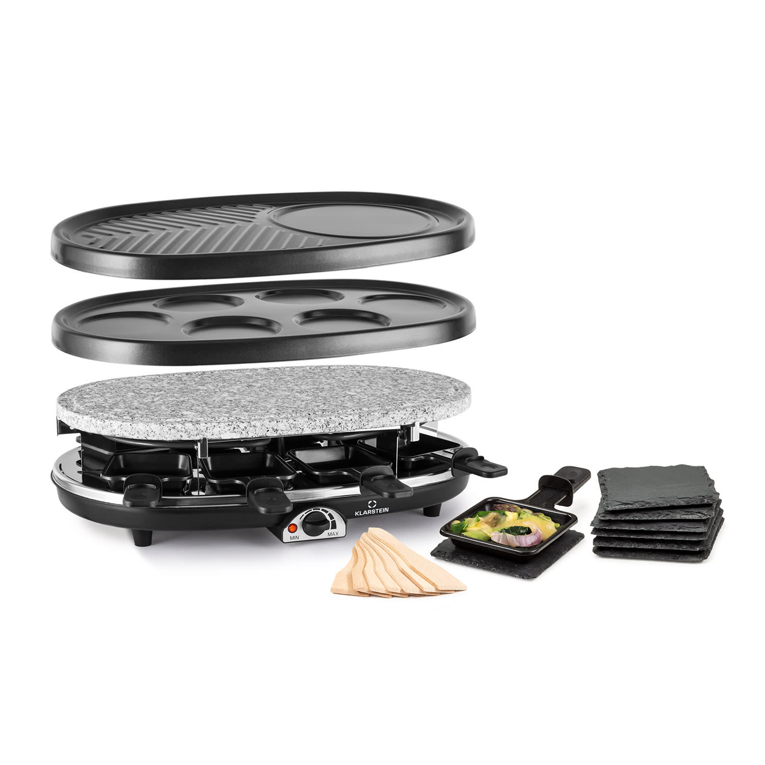 Klarstein Raclette All-U-Can Grill Parrilla Raclette Con Accesorios 4 En 1 Para 8 Personas Negro , Leroy Merlin