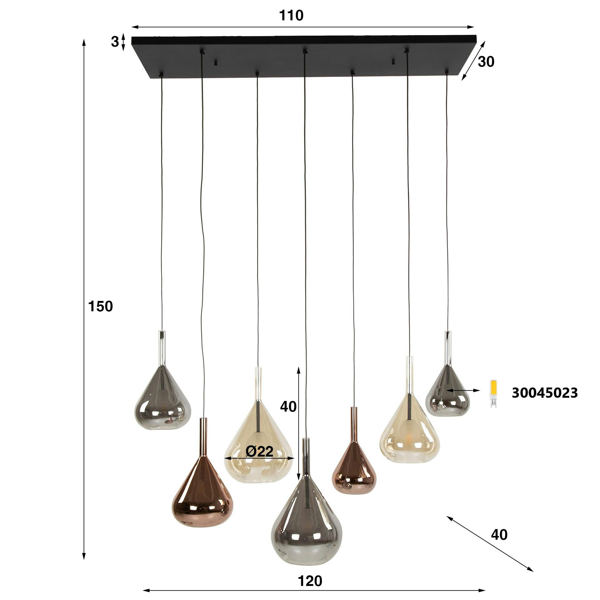 Suspension en verres assortis forme goutte 7 abat-jour NIAGARA - 6