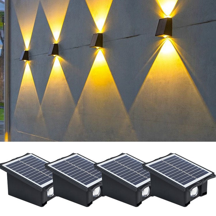 Wodoodporna słoneczna zewnętrzna lampa ścienna, 2-ledowe światło w górę i w dół, balkon, dziedziniec, dekoracja ogrodu, ciepła biel, opakowanie 4 szt.