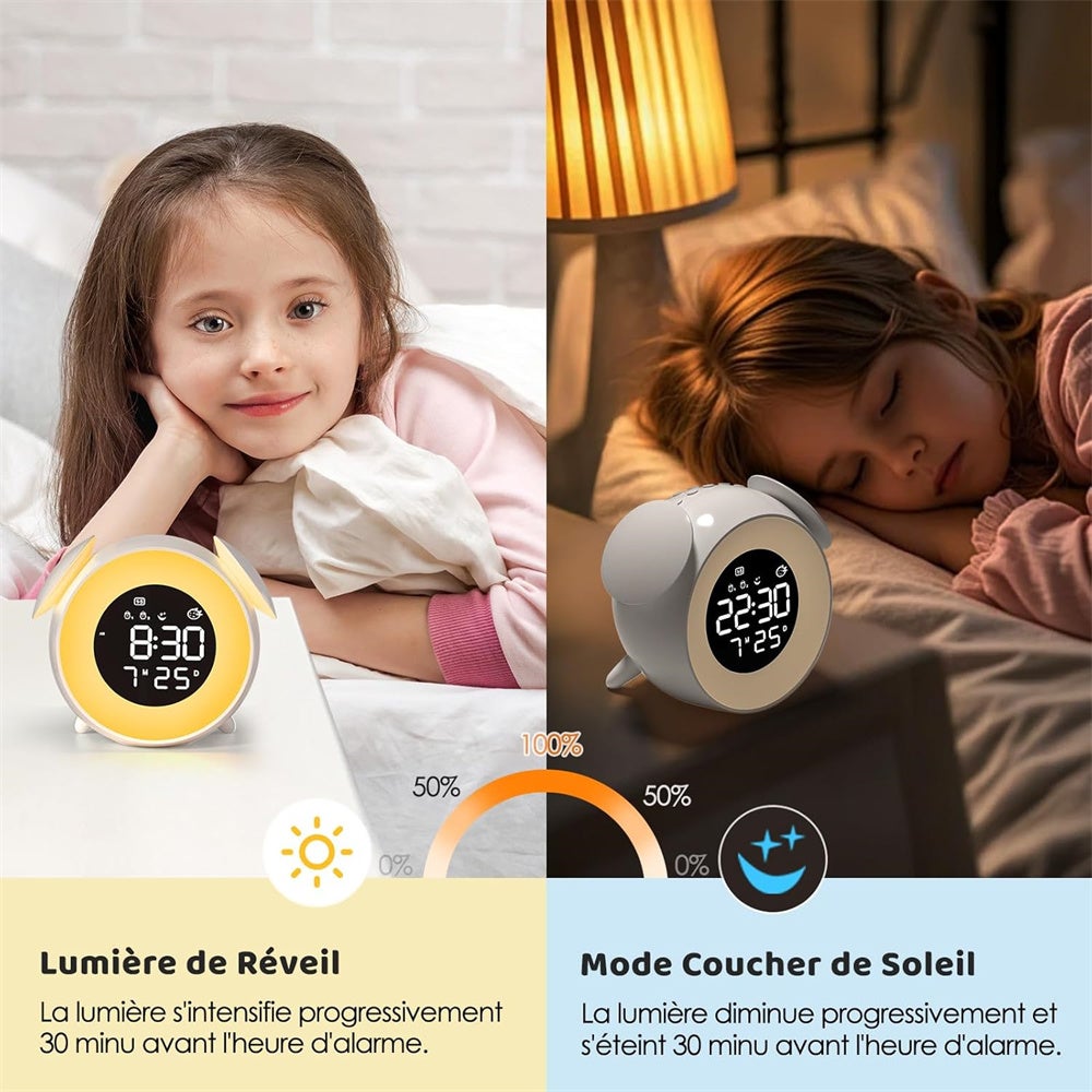 Réveil LED multicolore, mode minuterie coucher de soleil, lampe de chevet, réveil tactile sept couleurs - 4