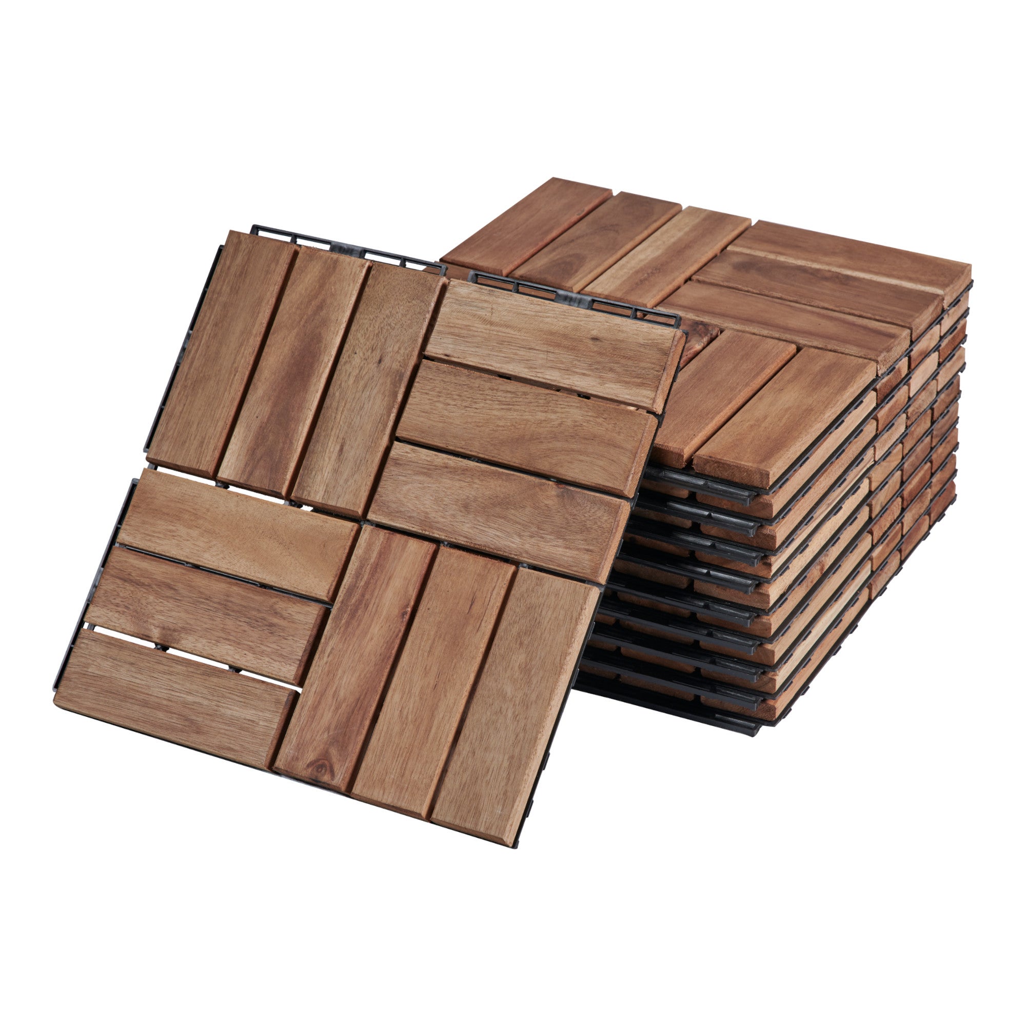 Set de 10 dalles en bois Alliste bois d'acacia 12 lattes 0,9 m² naturel casa.pro - 2