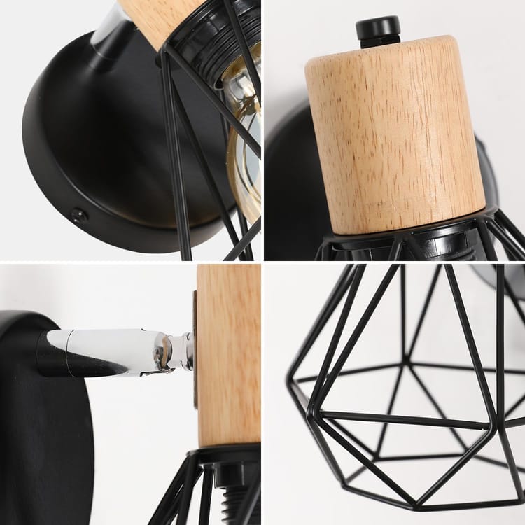 Aplique de pared industrial negro giratorio 360°, lámpara vintage E27, diseño ajustable y decorativo, estilo loft retro - 1pcs - 6