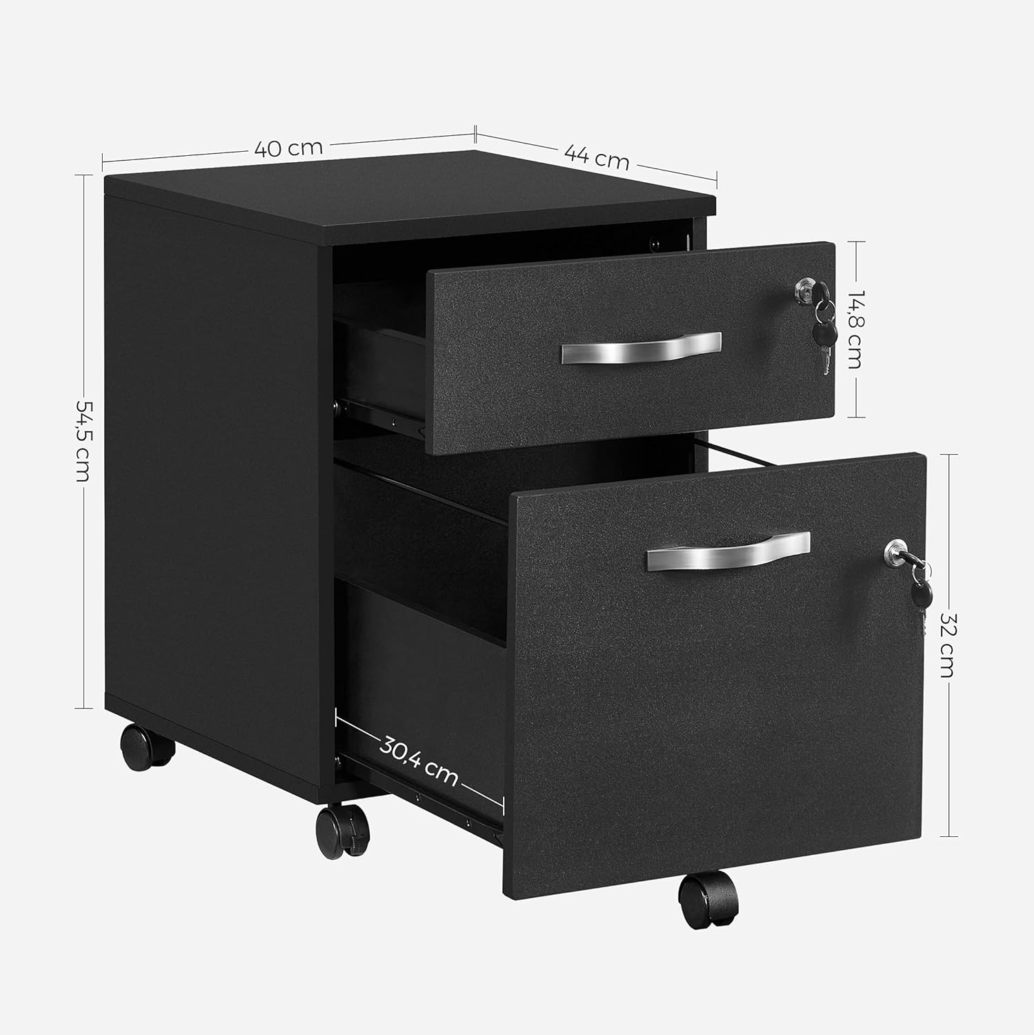 Caisson De Bureau, Caisson De Rangement, Classeur, 1 Tiroirs Pour Dossiers Suspendus, Noir - 5